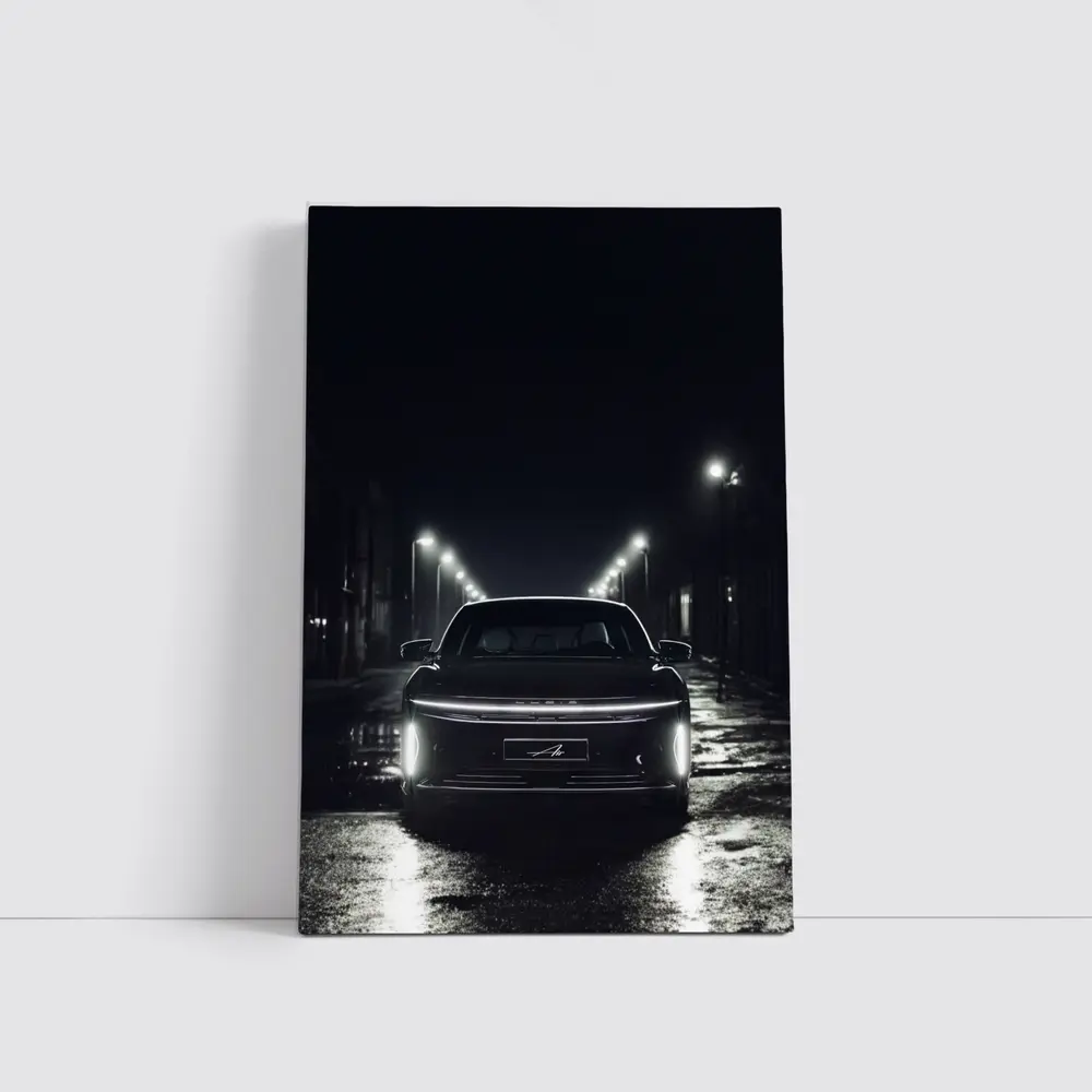 Lucid Air Rear View Dark Rainy Street – Wall Art