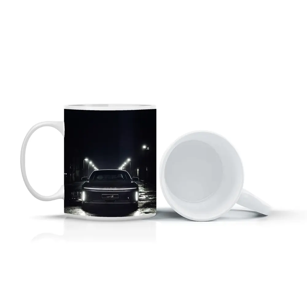 Lucid Air Rear View Dark Rainy Street – Mugs