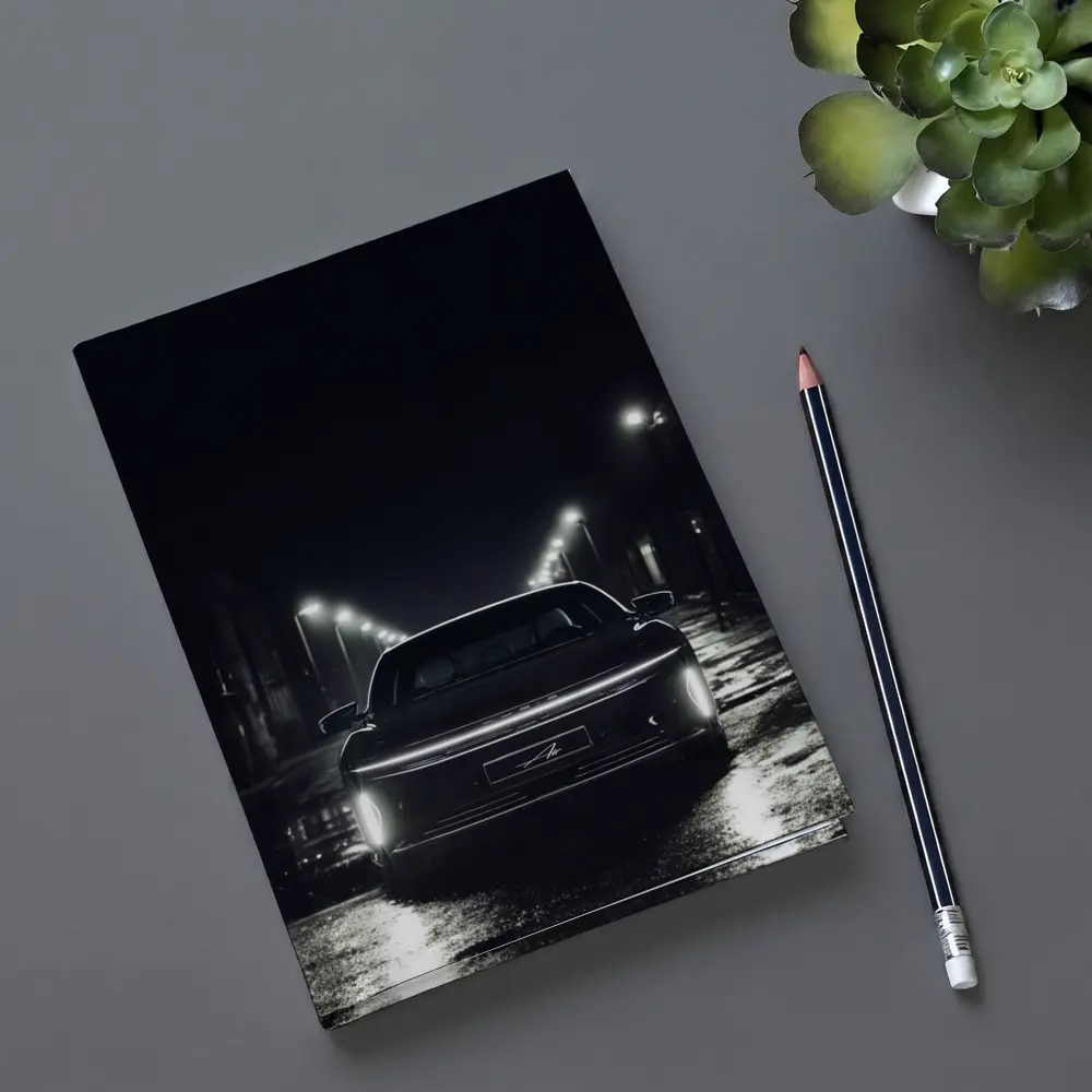 Lucid Air Rear View Dark Rainy Street – Notebooks