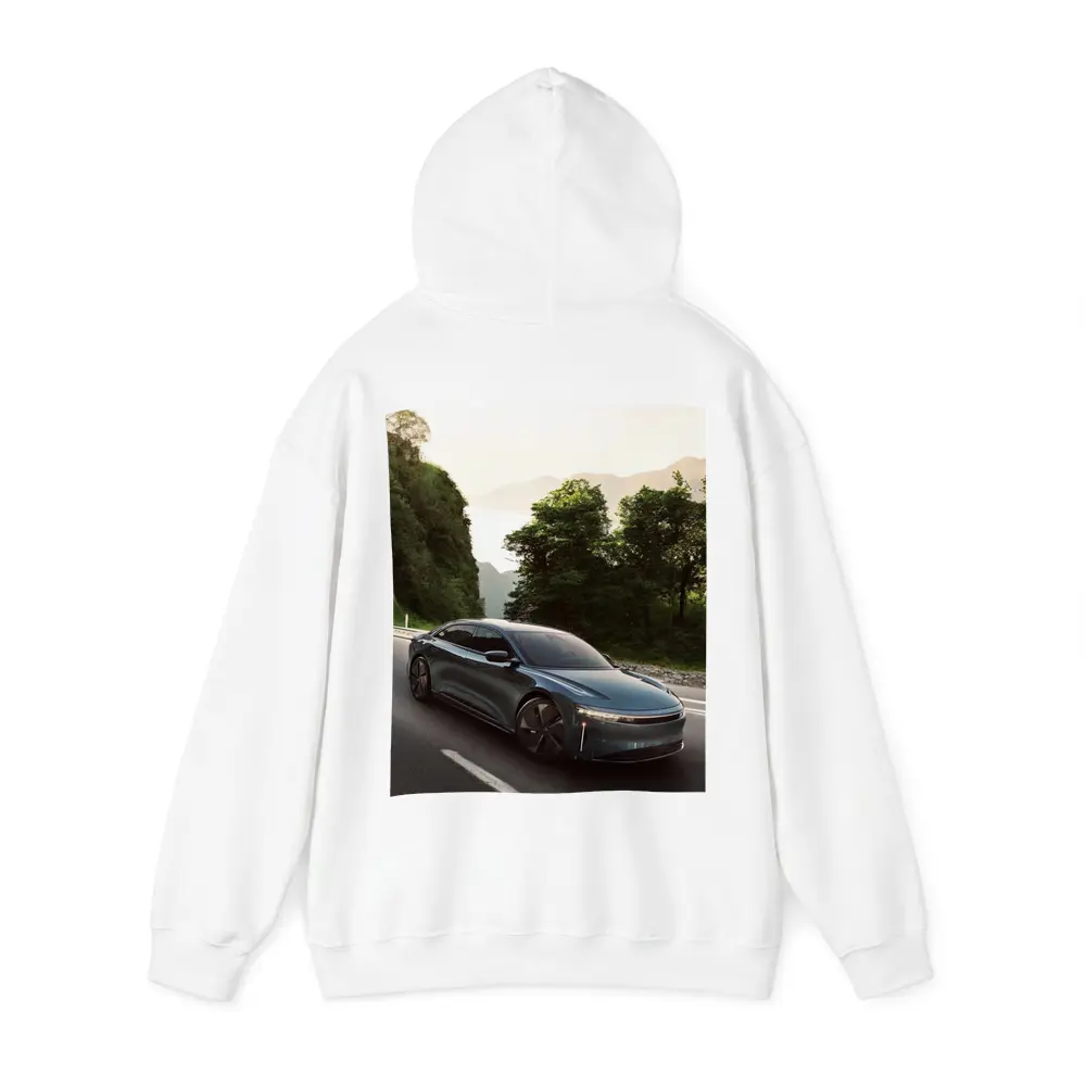 Lucid Air Sedan on Mountain Road Drive – Hoodies