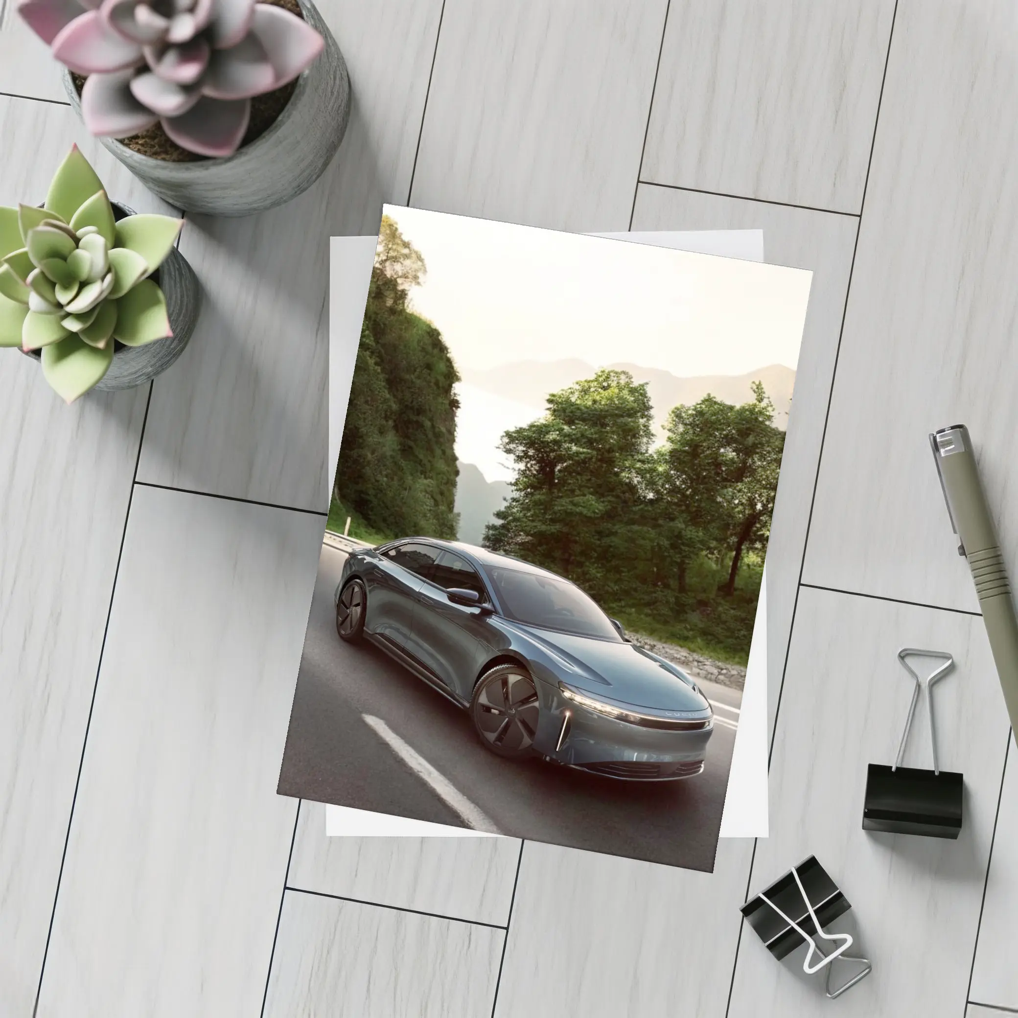 Lucid Air Sedan on Mountain Road Drive – Postcards
