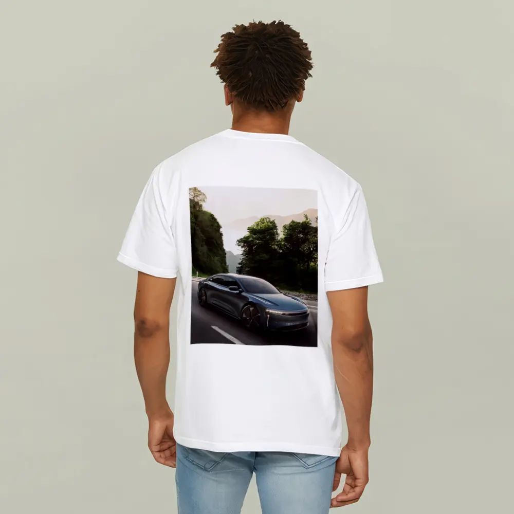 Lucid Air Sedan on Mountain Road Drive – T-Shirts
