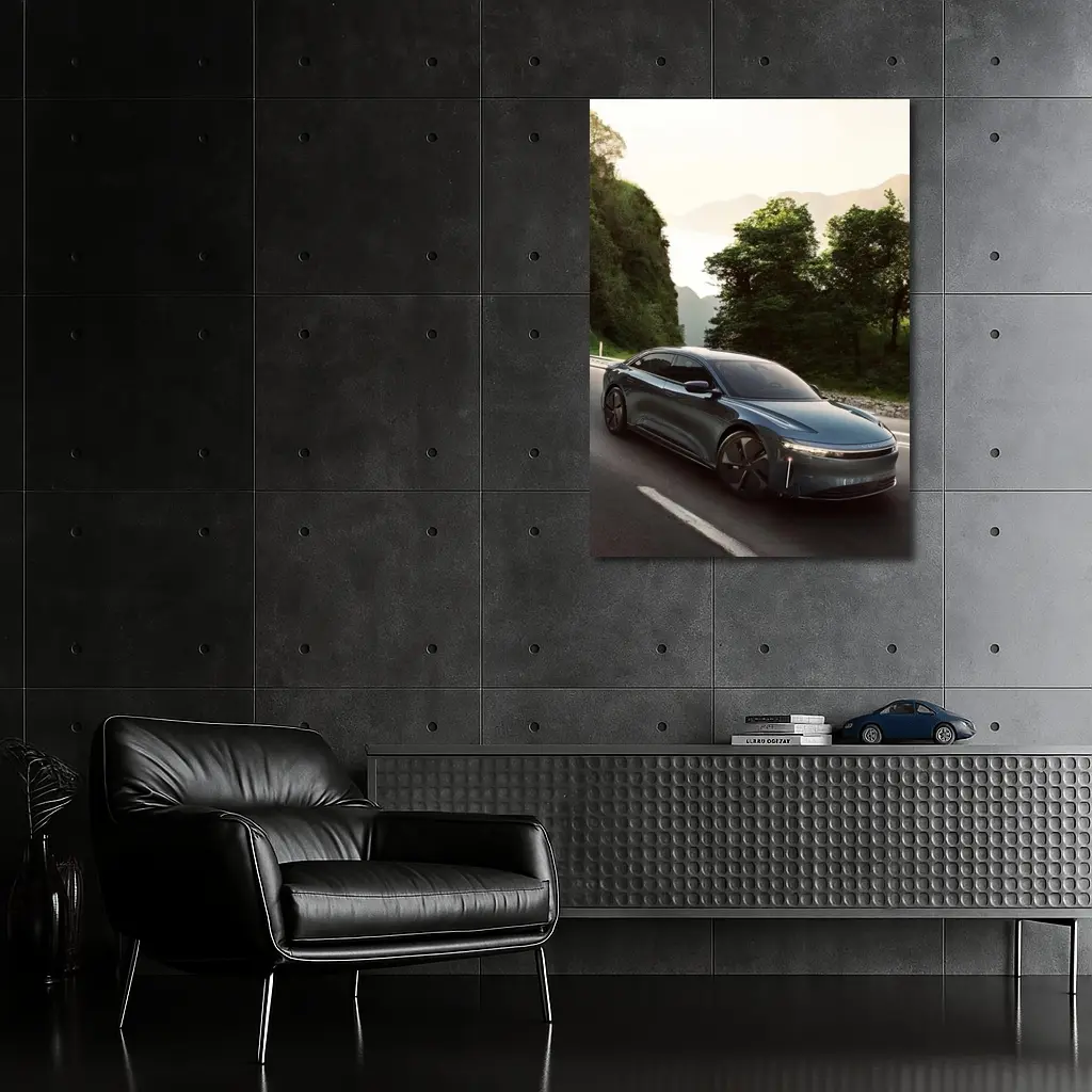 Lucid Air Sedan on Mountain Road Drive – Wall Art