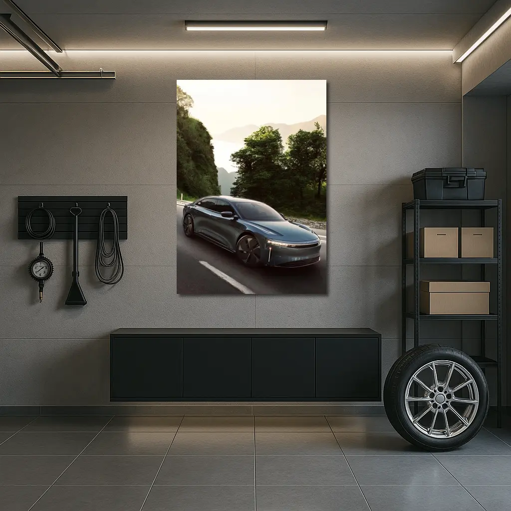 Lucid Air Sedan on Mountain Road Drive – Wall Art