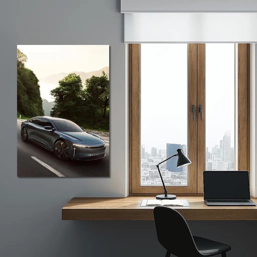 Lucid Air Sedan on Mountain Road Drive – Wall Art
