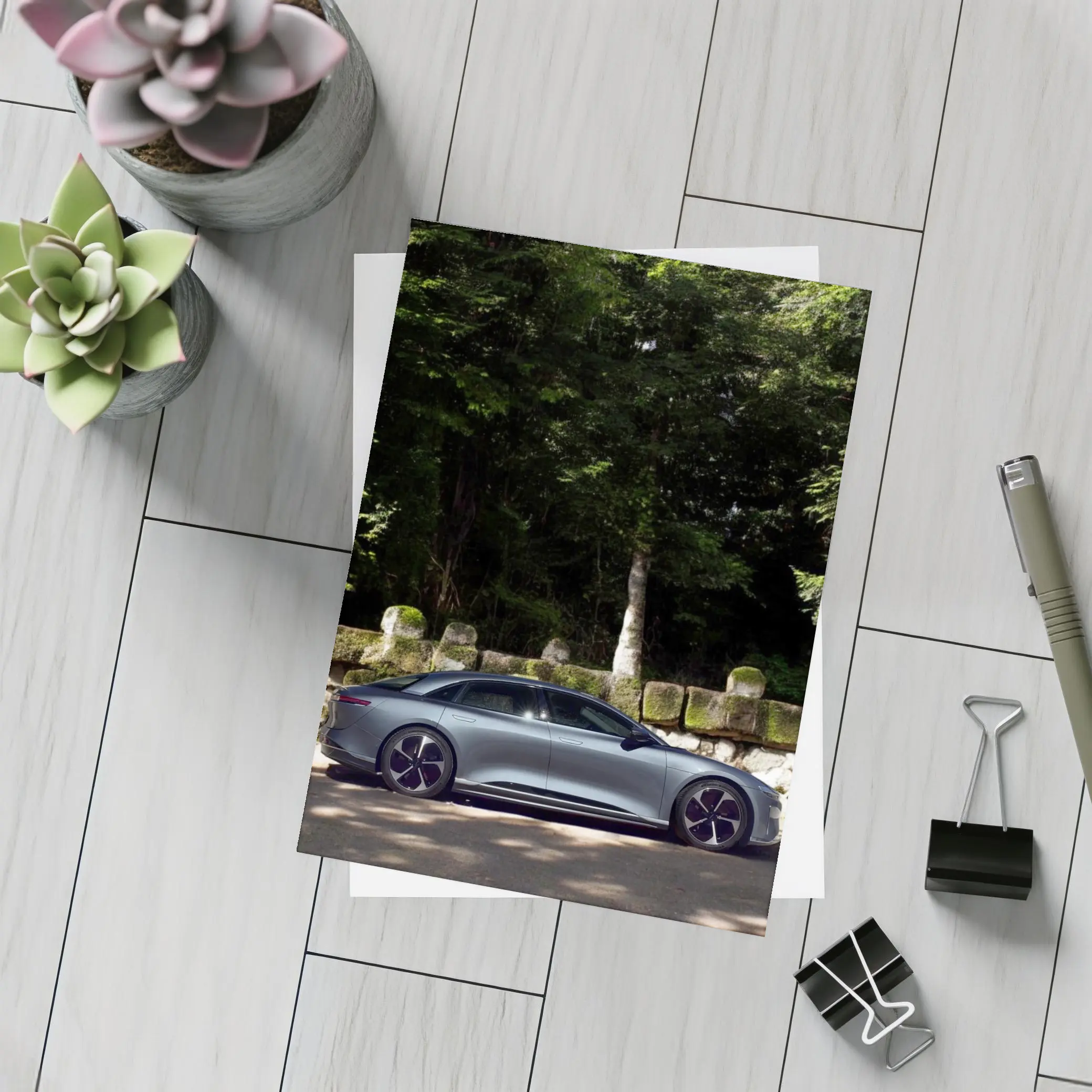 Lucid Air Pure Side Profile Forest Setting – Postcards
