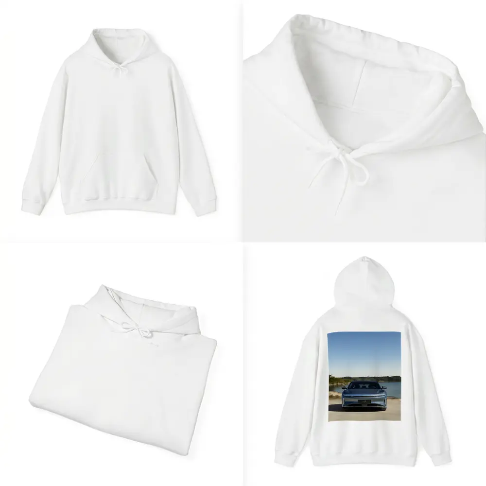 Lucid Air Pure Parked Near Calm Lake – Hoodies