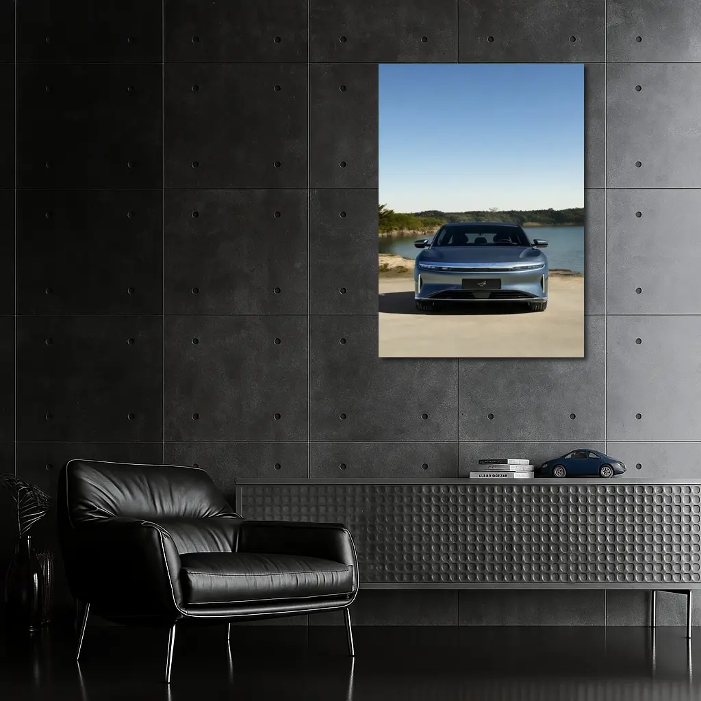 Lucid Air Pure Parked Near Calm Lake – Wall Art