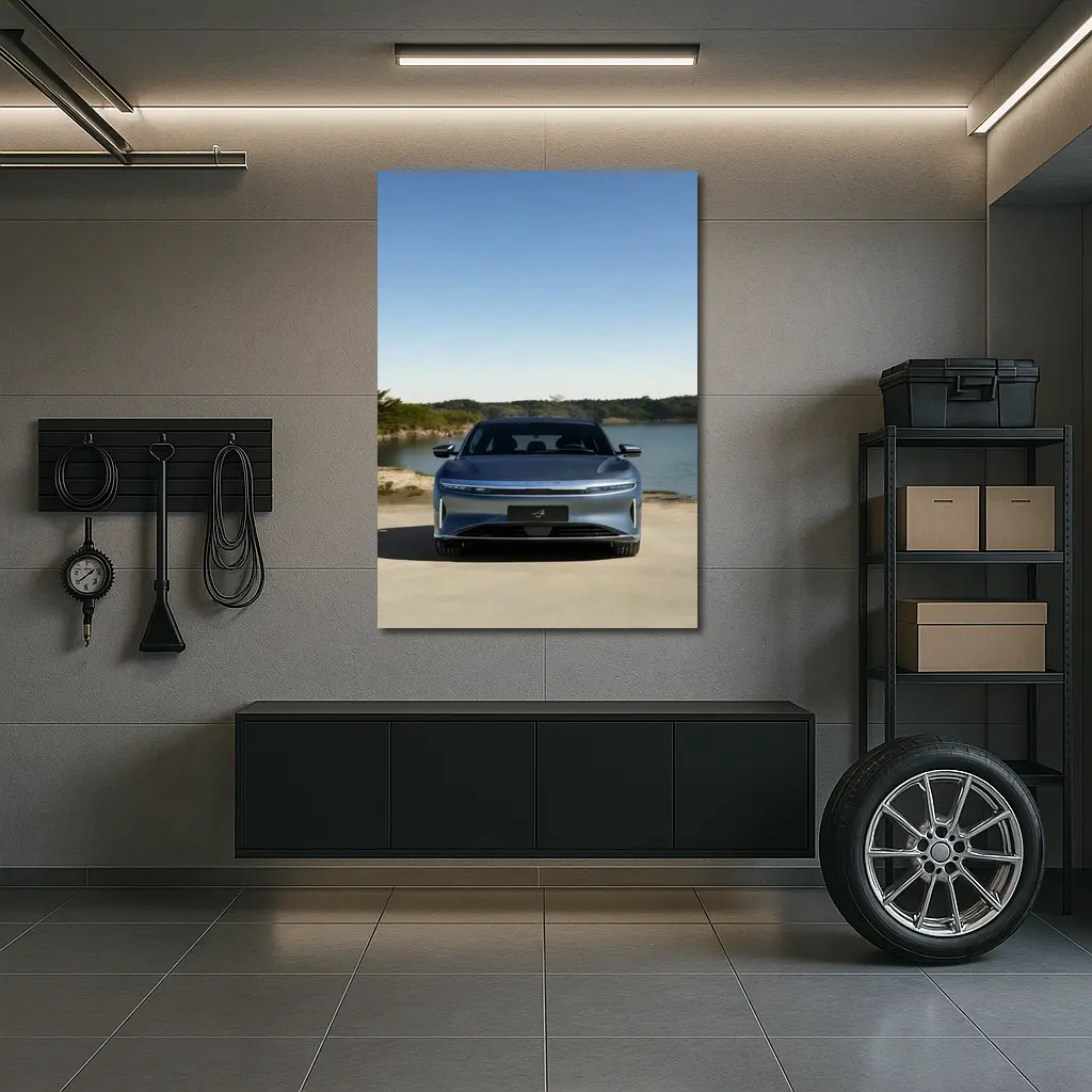 Lucid Air Pure Parked Near Calm Lake – Wall Art