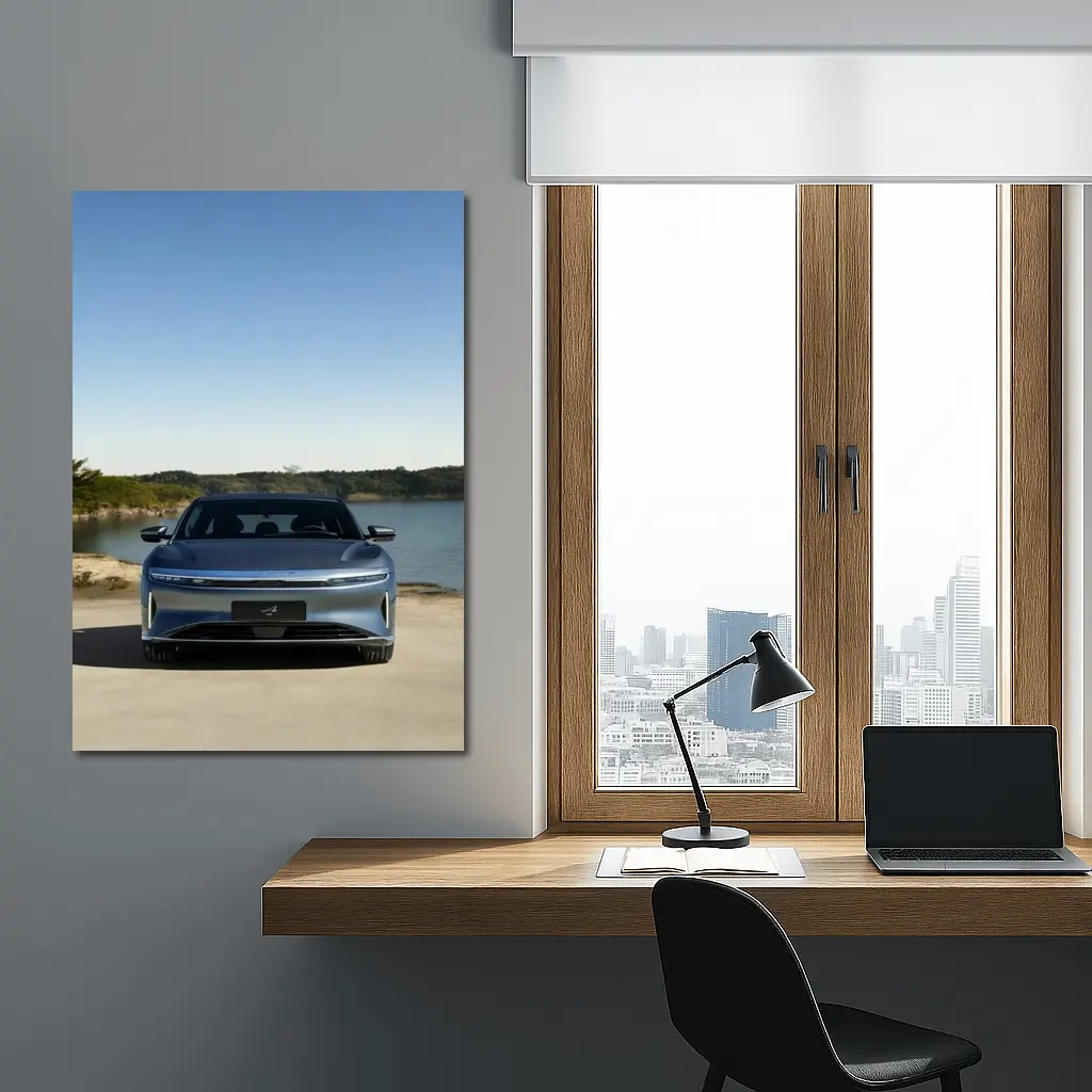 Lucid Air Pure Parked Near Calm Lake – Wall Art