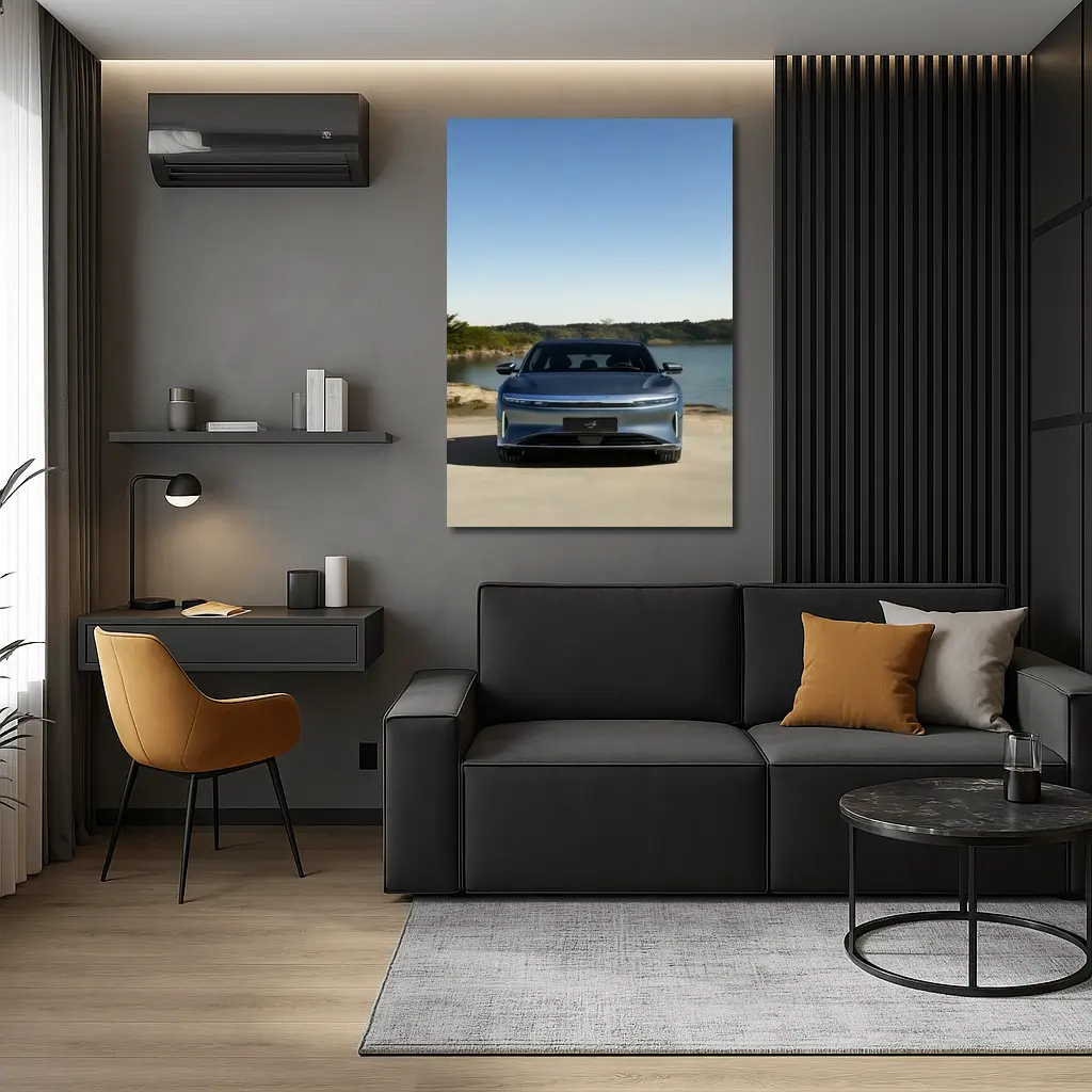 Lucid Air Pure Parked Near Calm Lake – Wall Art