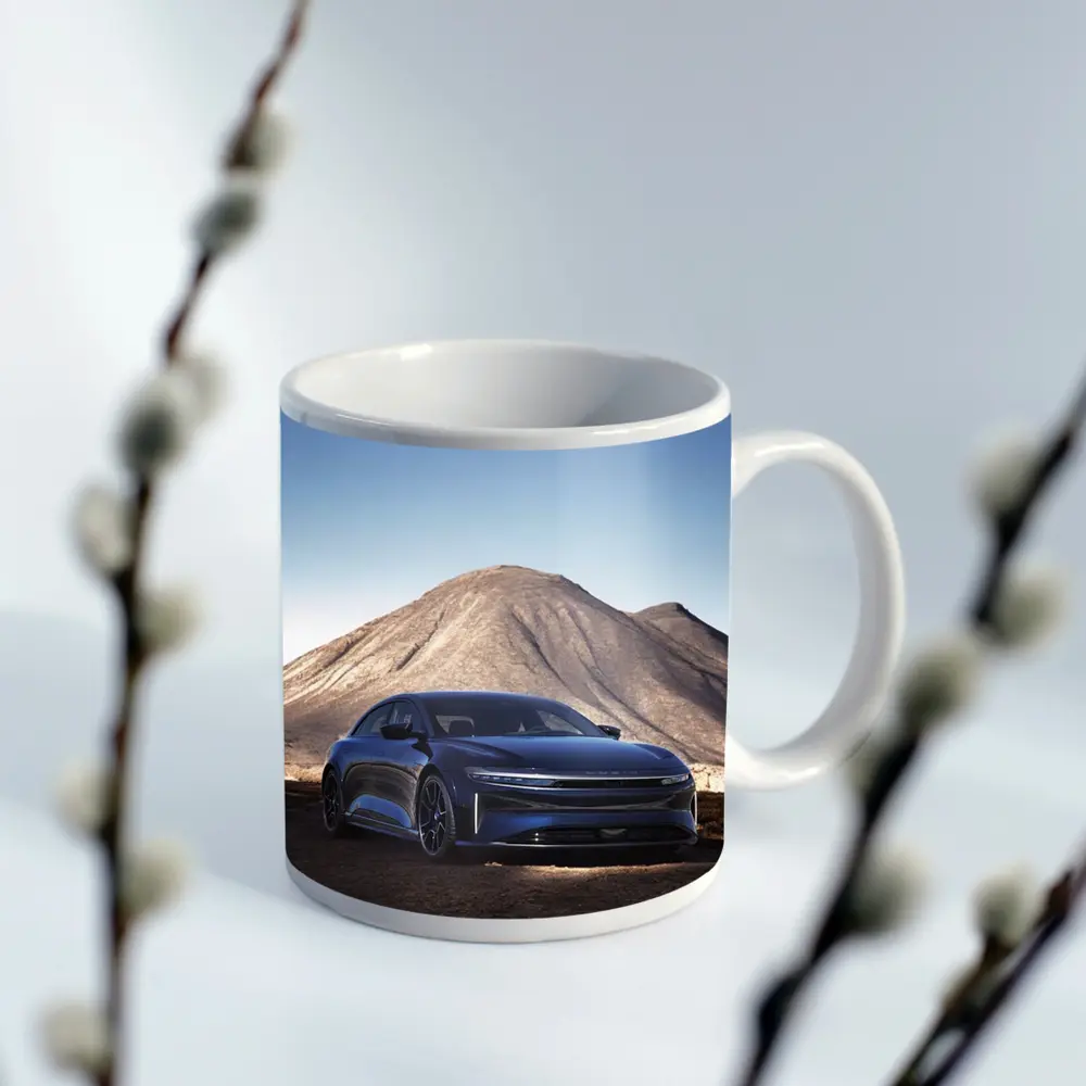 Lucid Air Sedan Desert Mountain Backdrop – Mugs