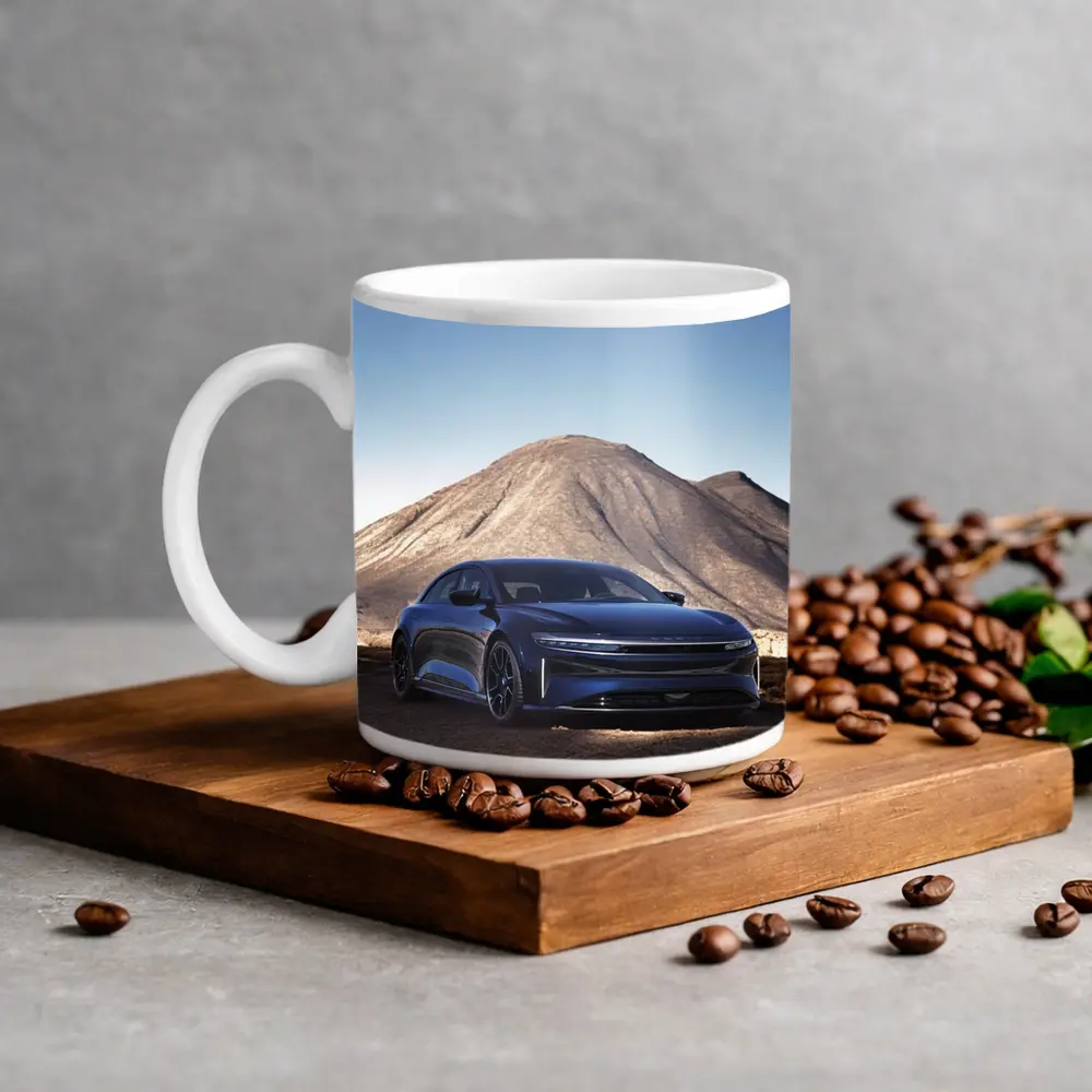 Lucid Air Sedan Desert Mountain Backdrop – Mugs