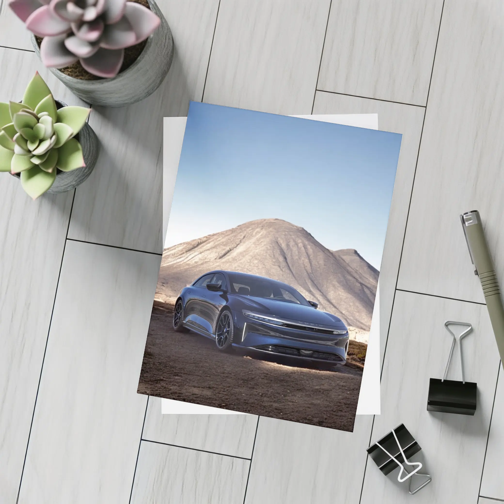 Lucid Air Sedan Desert Mountain Backdrop – Postcards