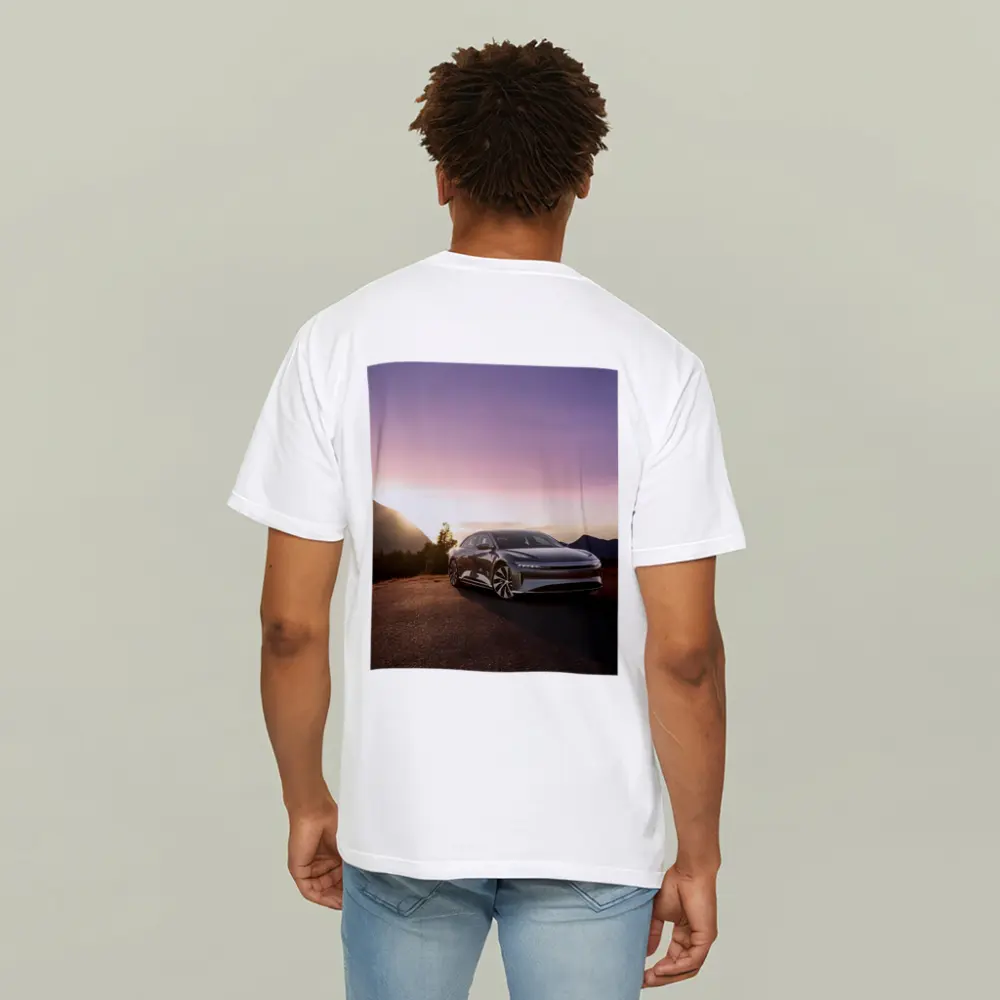 Lucid Air Parked Before Mountain Sunset – T-Shirts