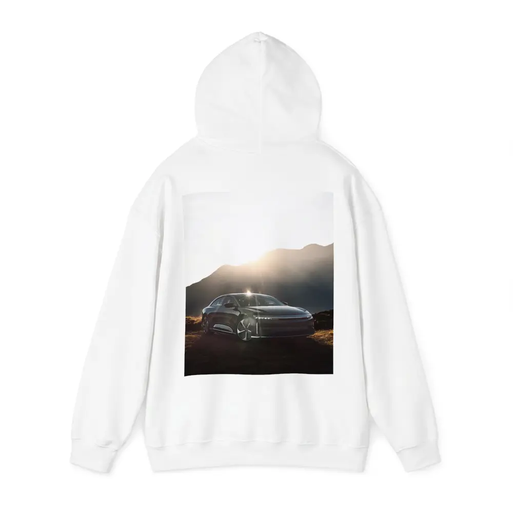 Lucid Air Sedan Sun Flare Mountain Backdrop – Hoodies