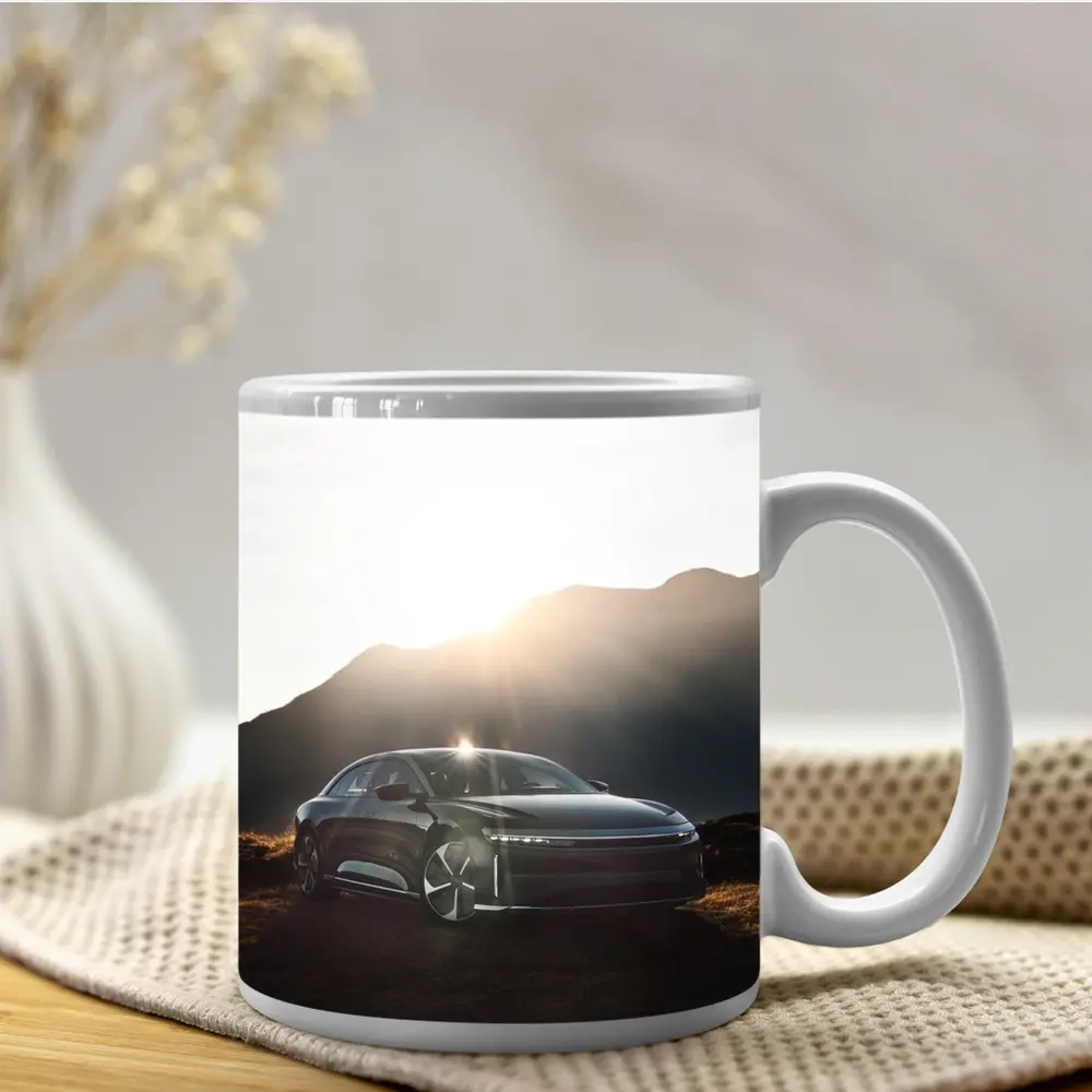 Lucid Air Sedan Sun Flare Mountain Backdrop – Mugs