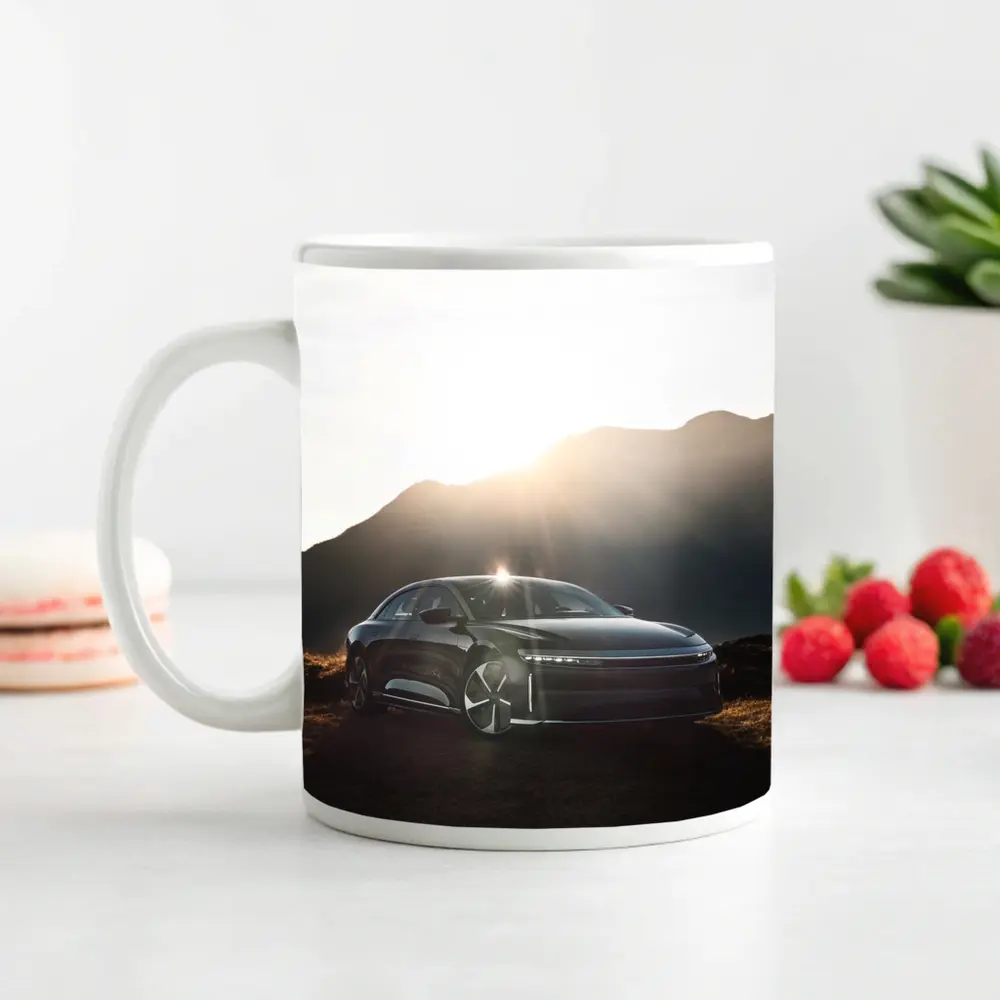 Lucid Air Sedan Sun Flare Mountain Backdrop – Mugs