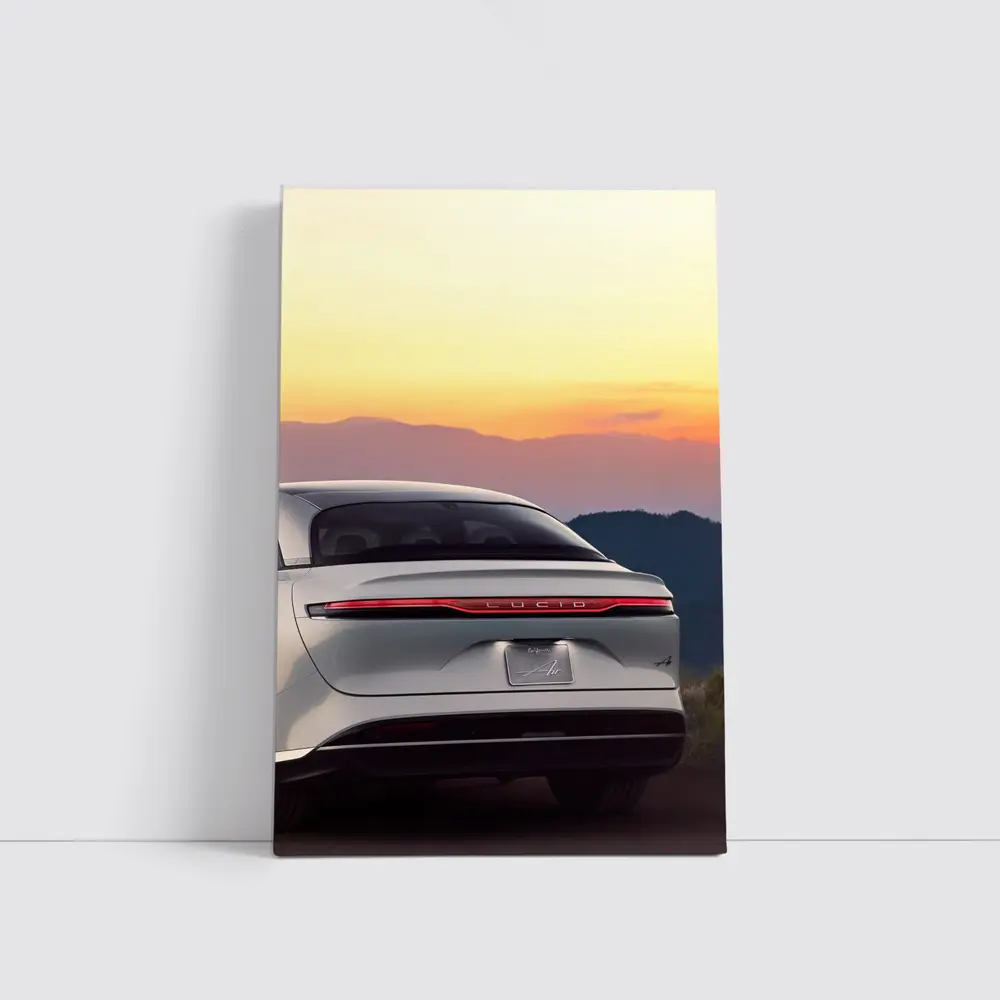 Lucid Air Rear View Sunset Mountains – Wall Art