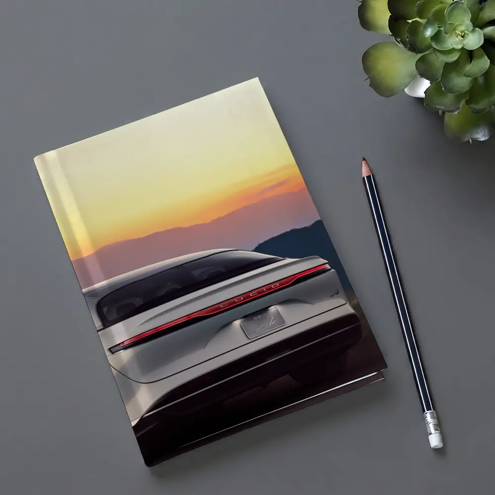 Lucid Air Rear View Sunset Mountains – Notebooks