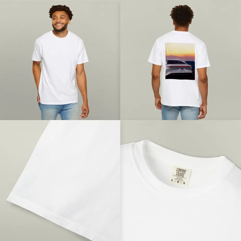 Lucid Air Rear View Sunset Mountains – T-Shirts