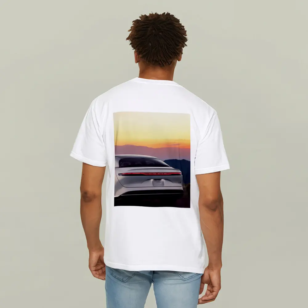 Lucid Air Rear View Sunset Mountains – T-Shirts