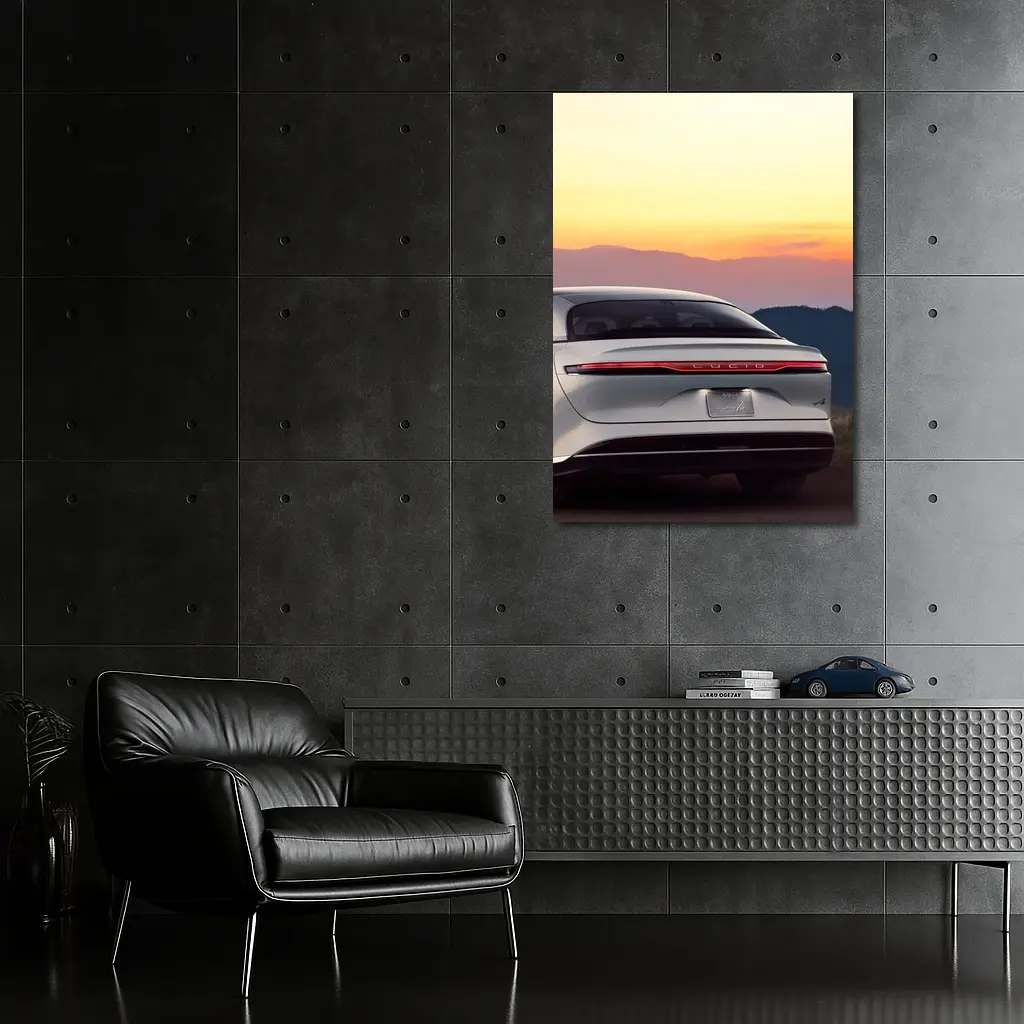 Lucid Air Rear View Sunset Mountains – Wall Art