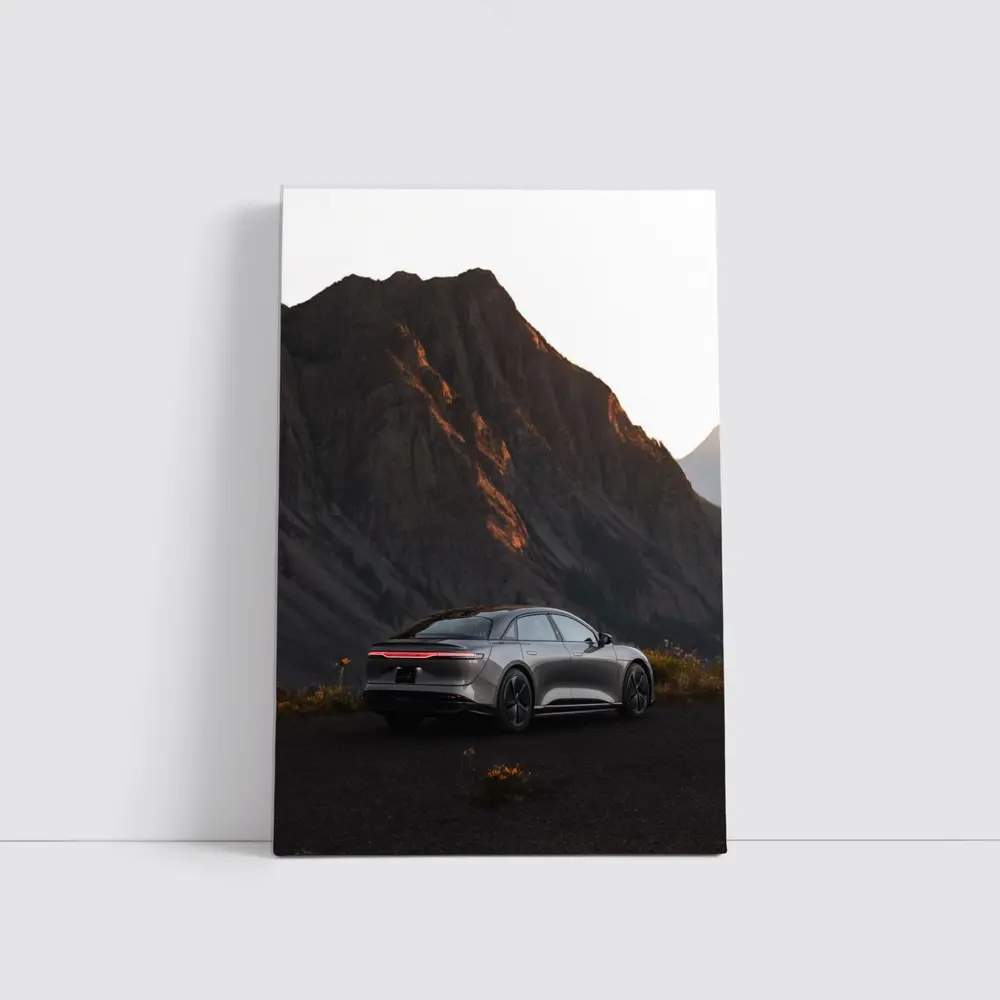 Lucid Air Silver Sedan Mountain Dusk – Wall Art