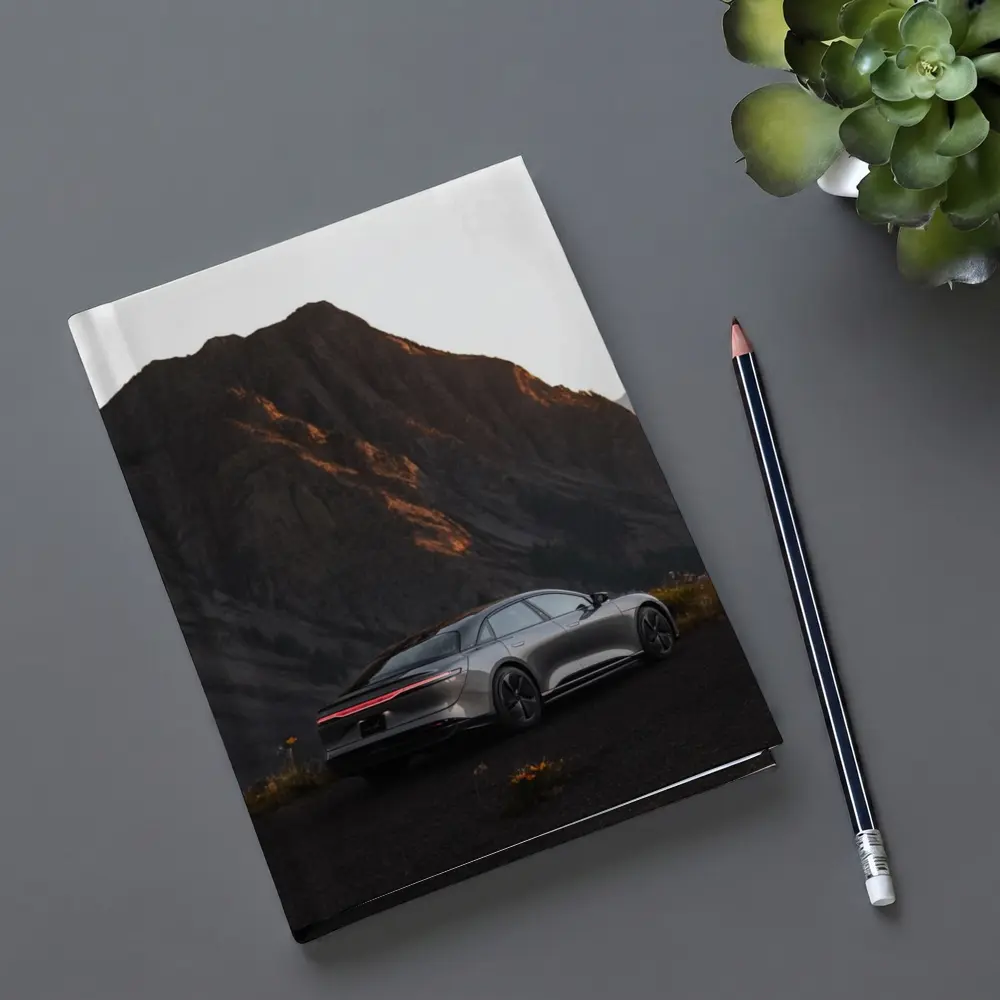 Lucid Air Silver Sedan Mountain Dusk – Notebooks