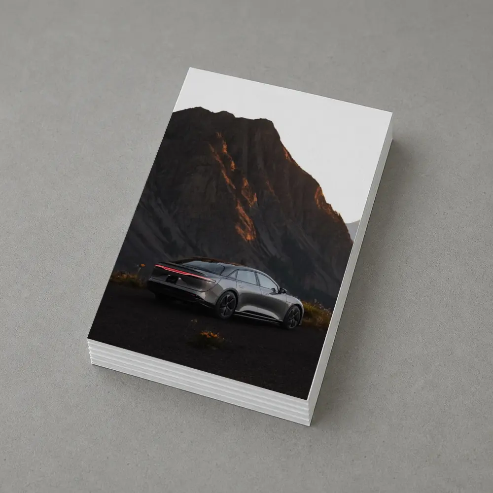 Lucid Air Silver Sedan Mountain Dusk – Postcards