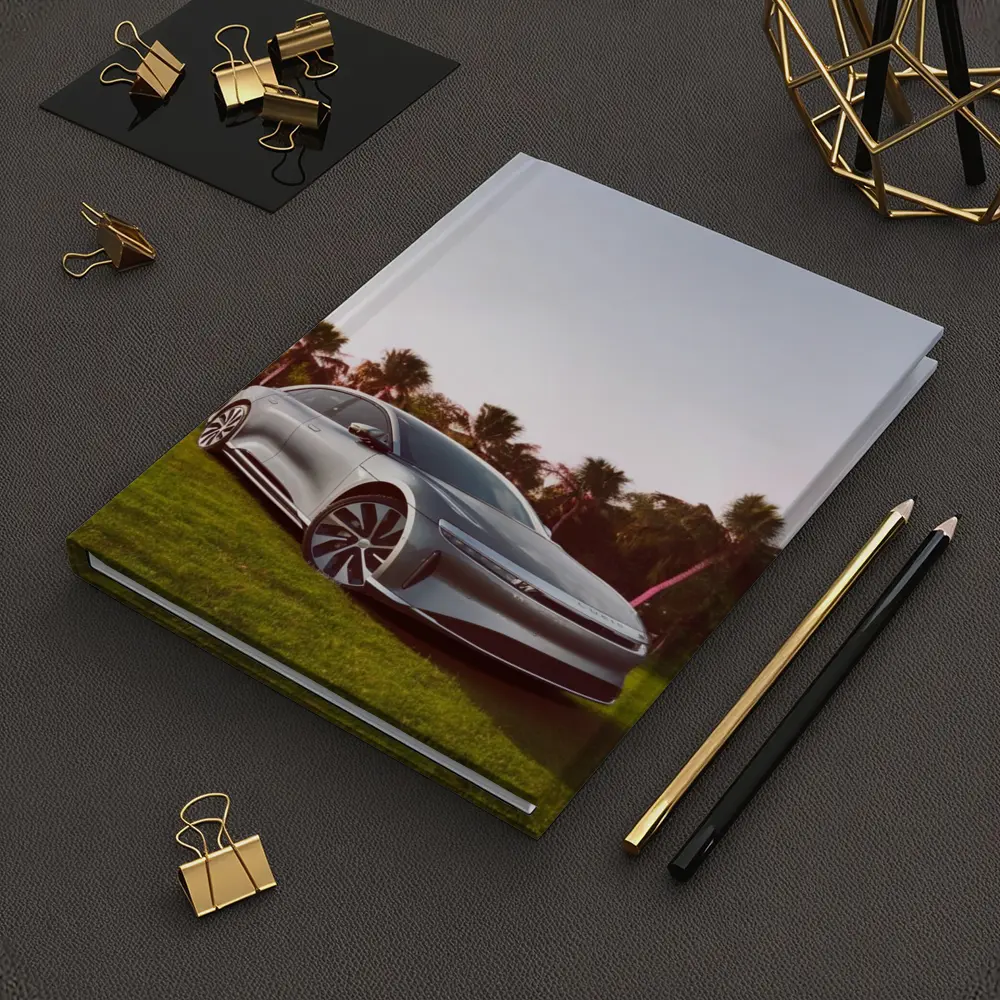 Lucid Air Silver Sedan Palm Trees Background – Notebooks