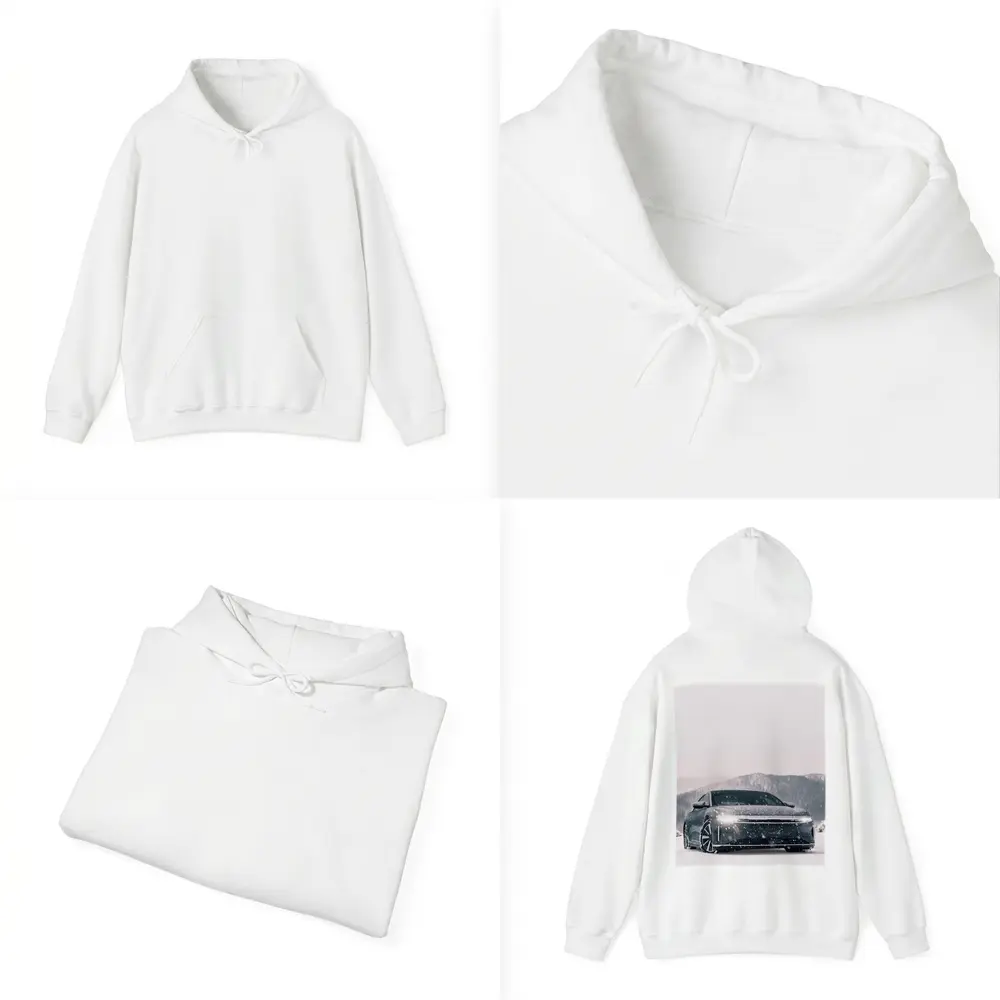 Lucid Air Electric Sedan In Snowy Landscape – Hoodies