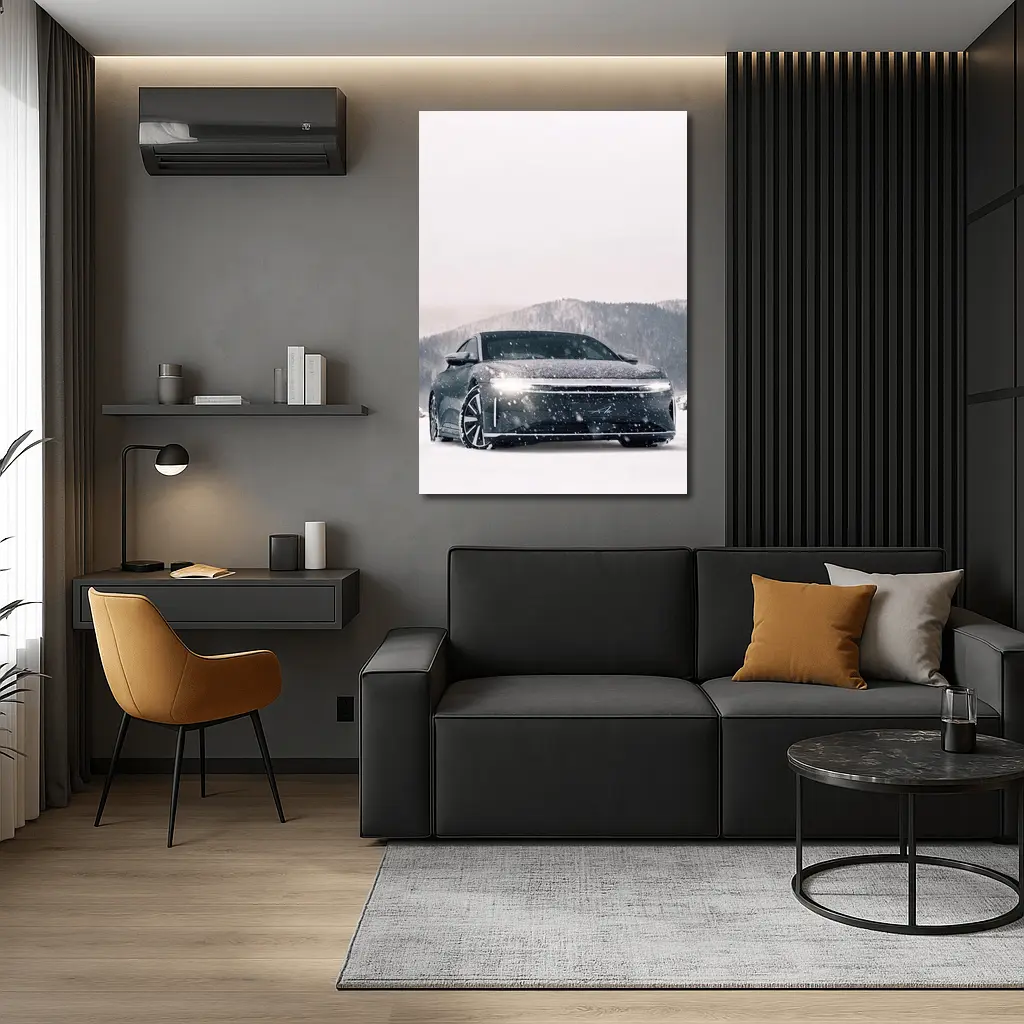 Lucid Air Electric Sedan In Snowy Landscape – Wall Art