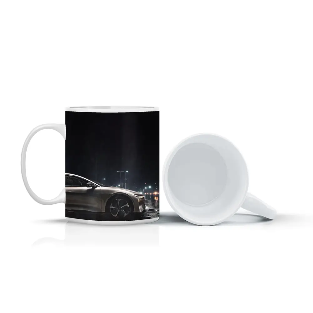 Lucid Air Sedan Rainy Night City Street – Mugs