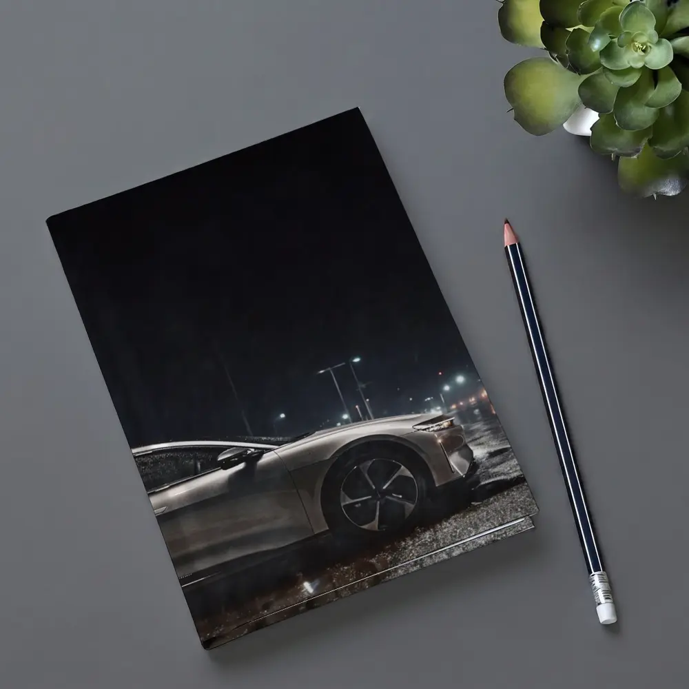 Lucid Air Sedan Rainy Night City Street – Notebooks