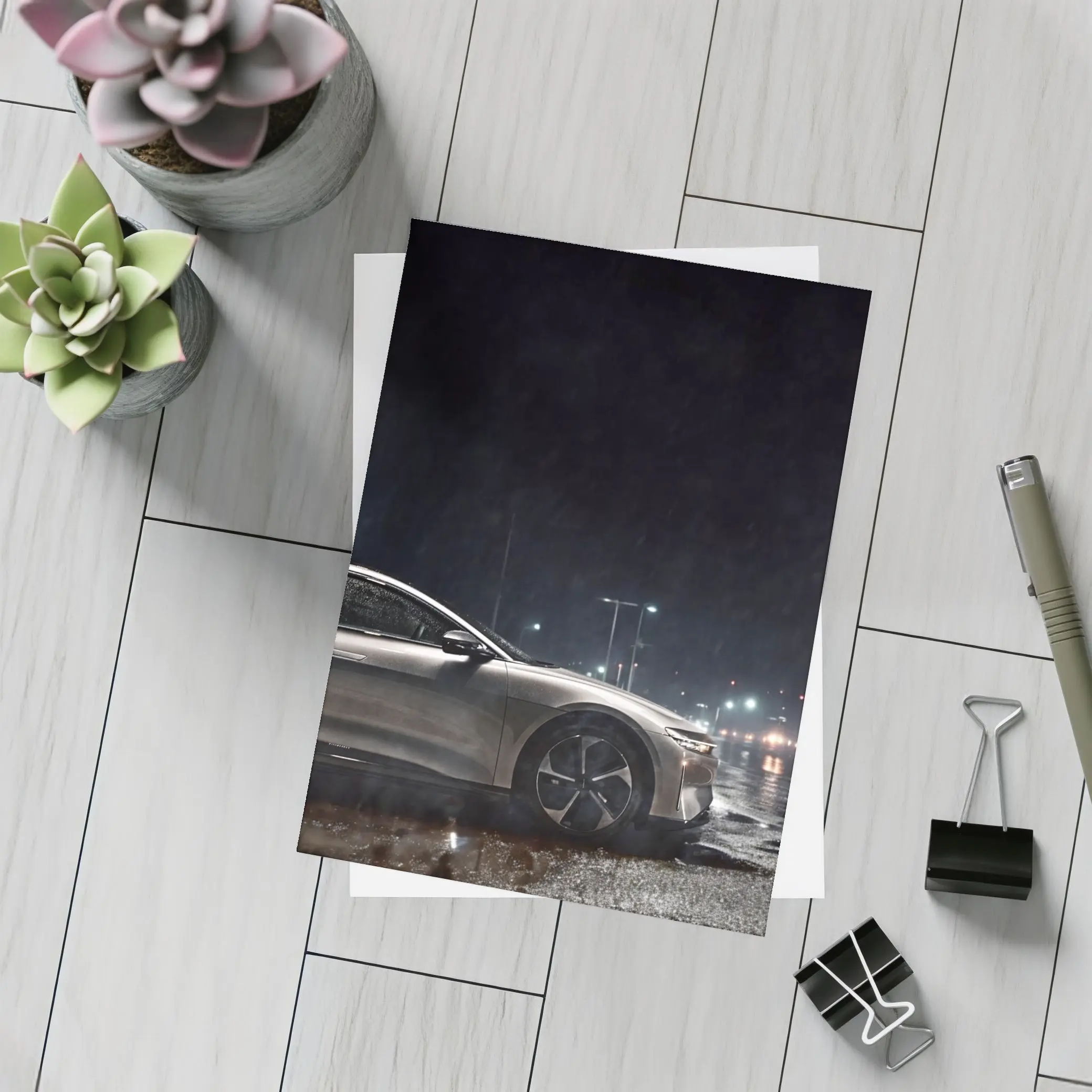 Lucid Air Sedan Rainy Night City Street – Postcards
