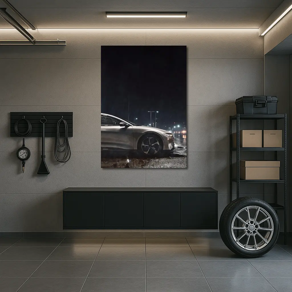 Lucid Air Sedan Rainy Night City Street – Wall Art