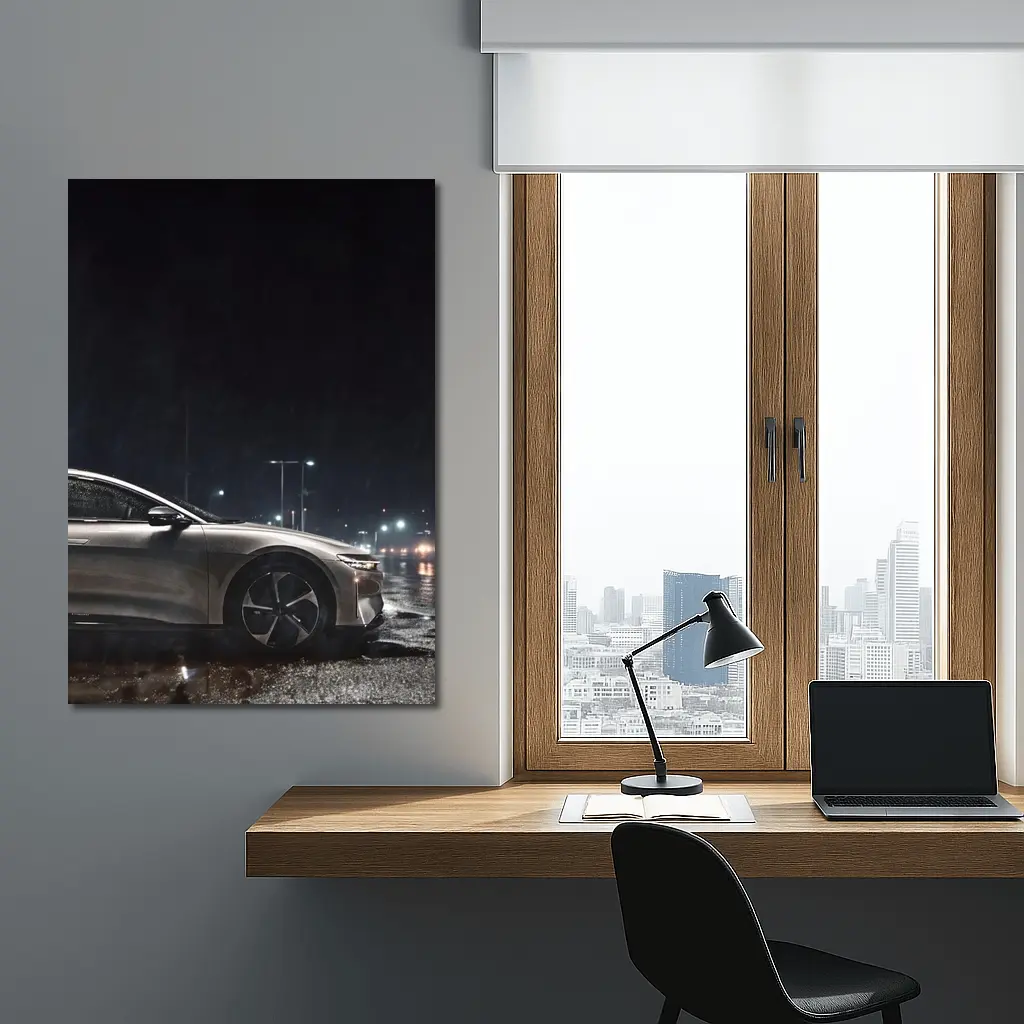 Lucid Air Sedan Rainy Night City Street – Wall Art