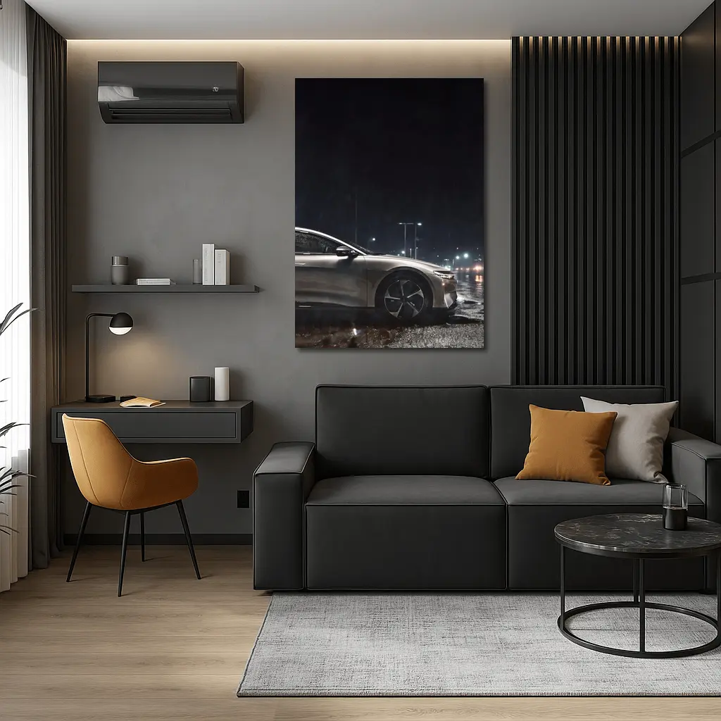 Lucid Air Sedan Rainy Night City Street – Wall Art