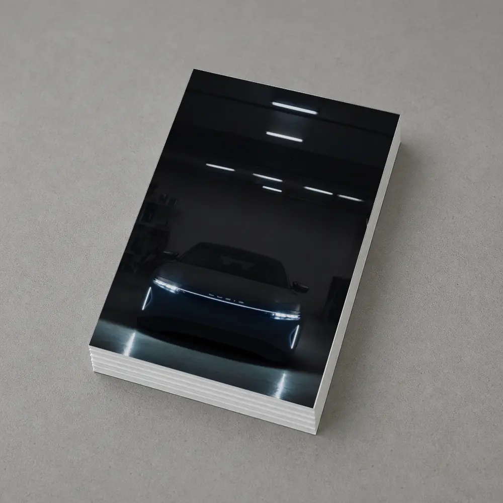 Lucid Air Glowing Headlights Dark Garage – Postcards