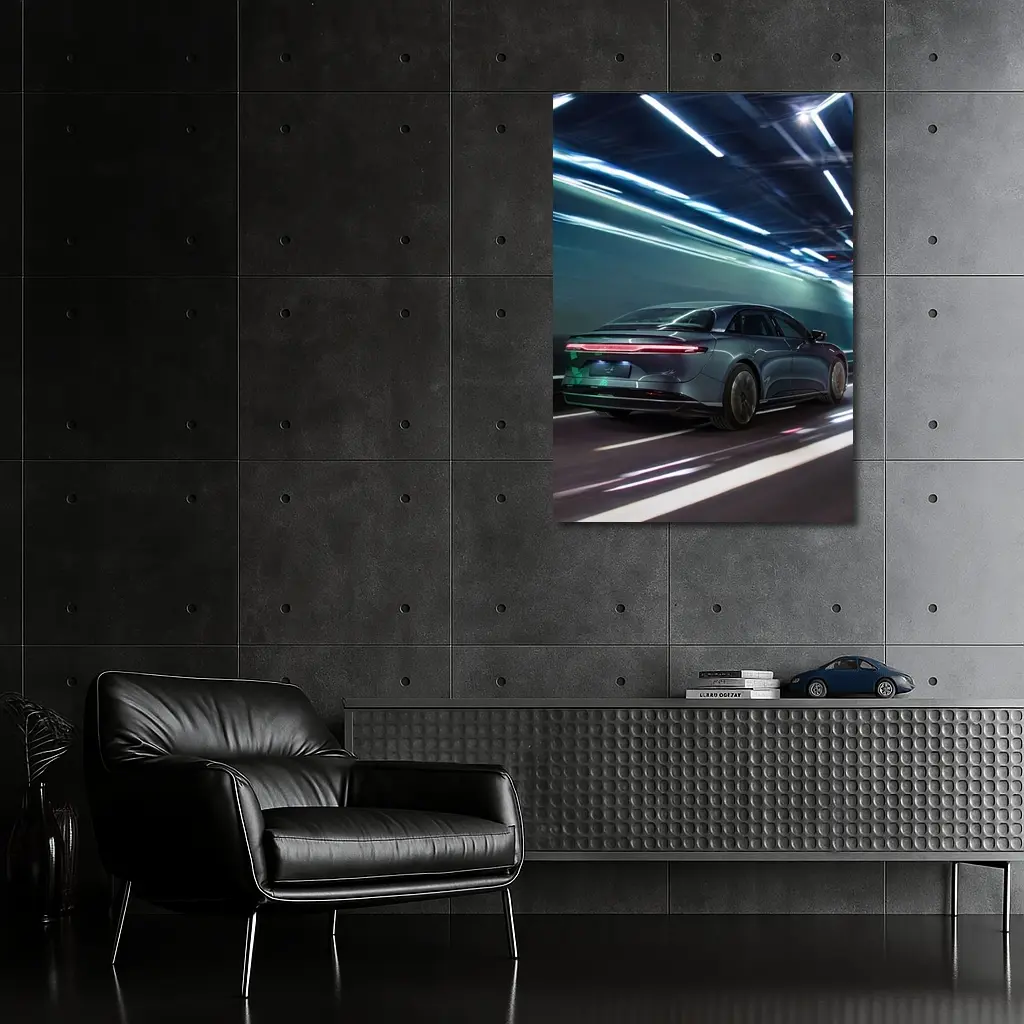 Lucid Air Speeding Through Neon Tunnel Night – Wall Art