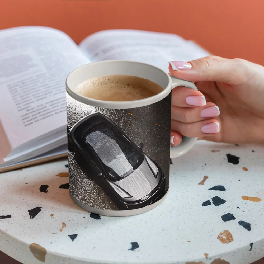 Lucid Air Wet Rainy Street Top View – Mugs