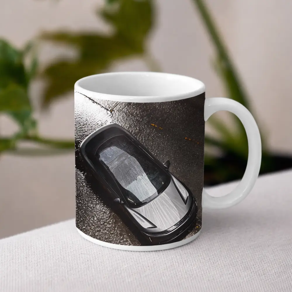 Lucid Air Wet Rainy Street Top View – Mugs