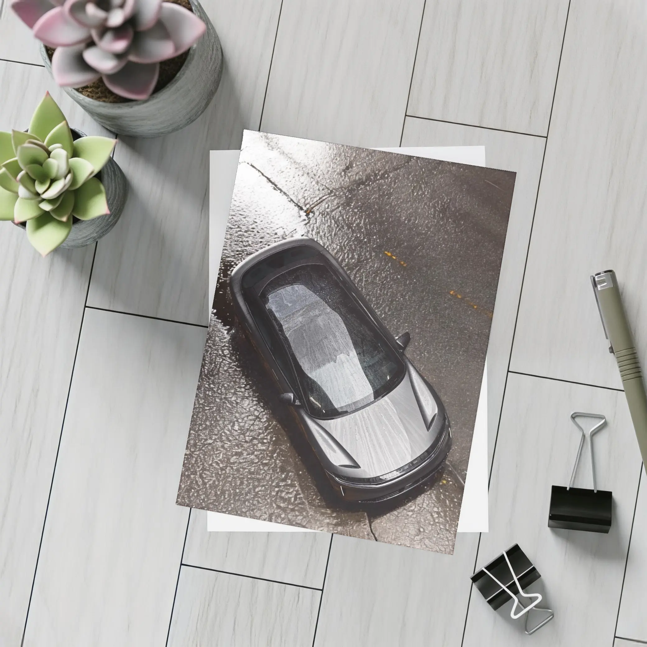 Lucid Air Wet Rainy Street Top View – Postcards
