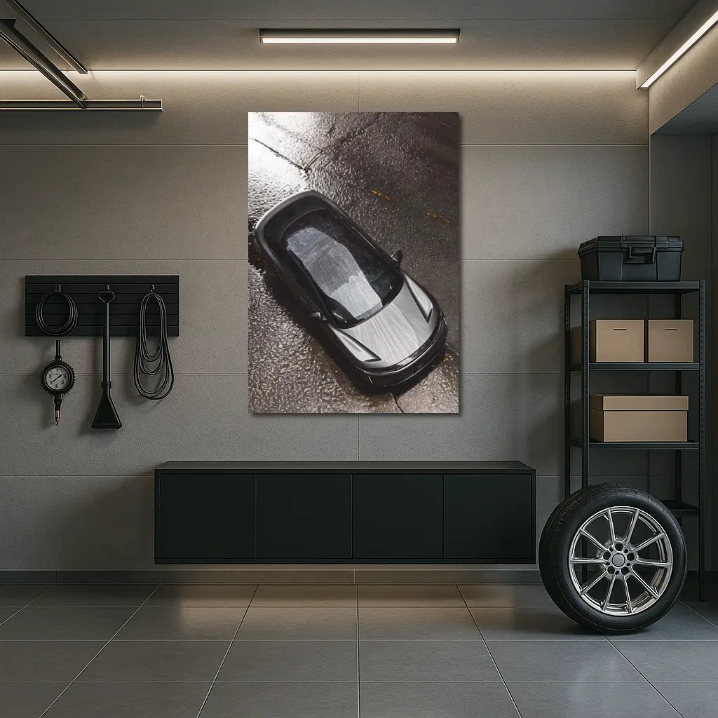 Lucid Air Wet Rainy Street Top View – Wall Art