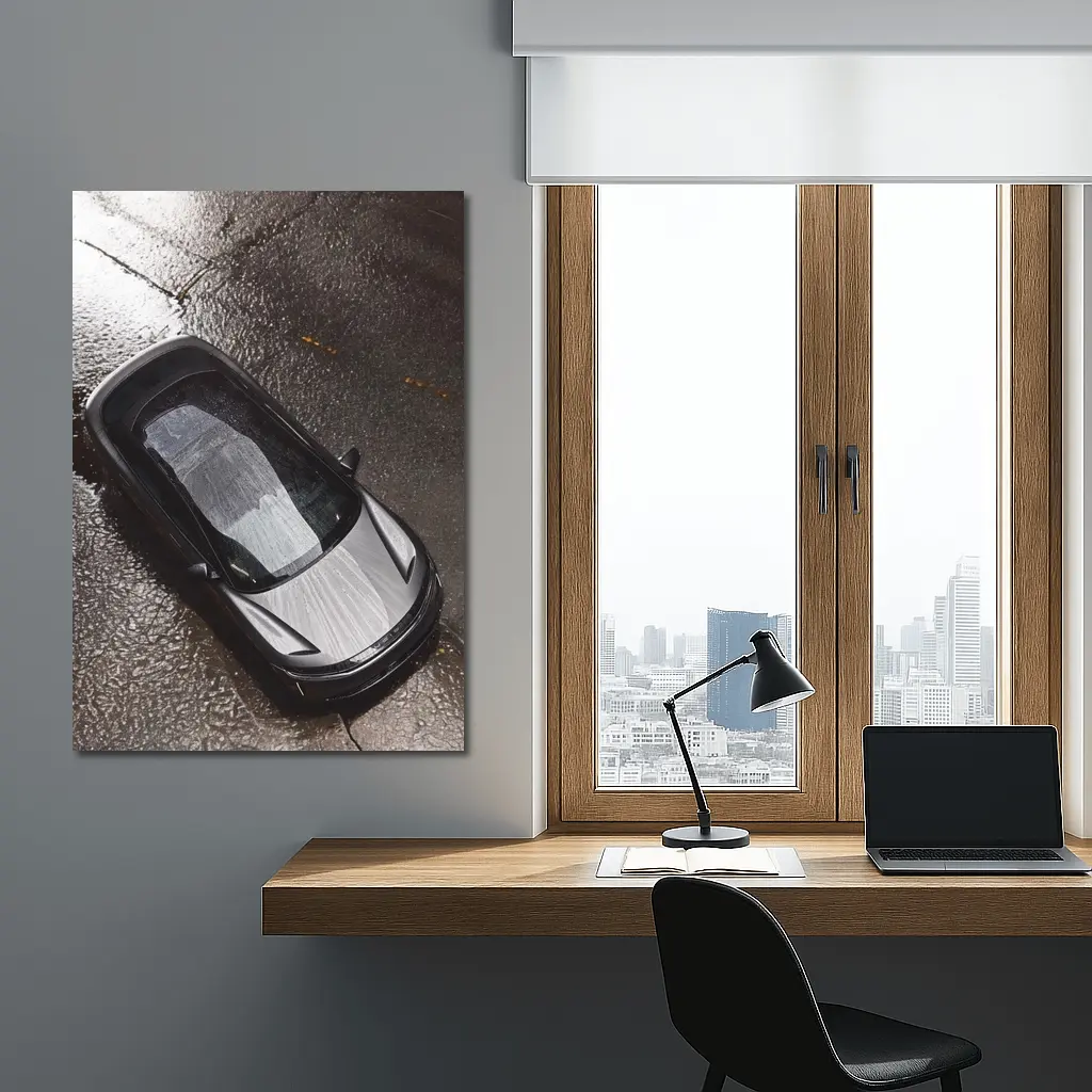 Lucid Air Wet Rainy Street Top View – Wall Art