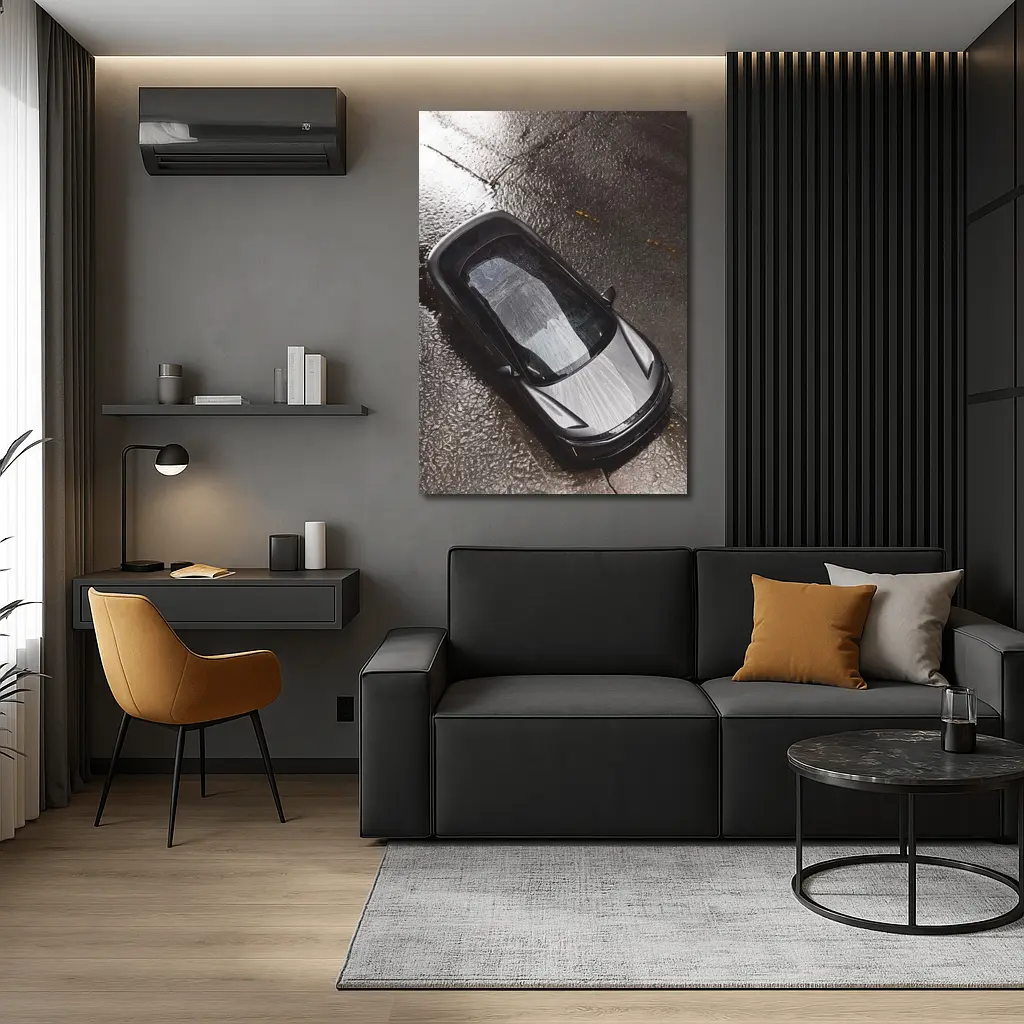Lucid Air Wet Rainy Street Top View – Wall Art