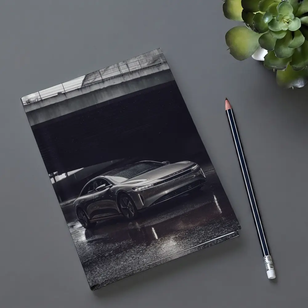 Lucid Air Sedan Wet Urban Street Night – Notebooks