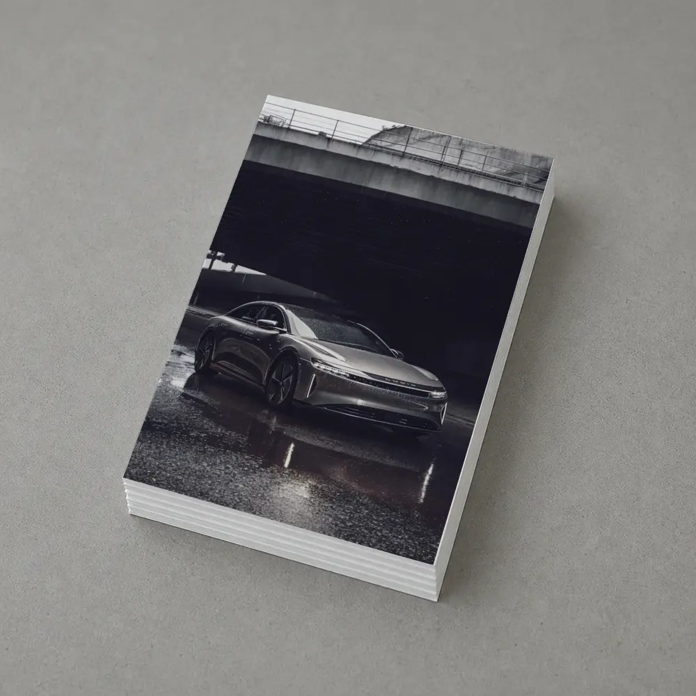 Lucid Air Sedan Wet Urban Street Night – Postcards