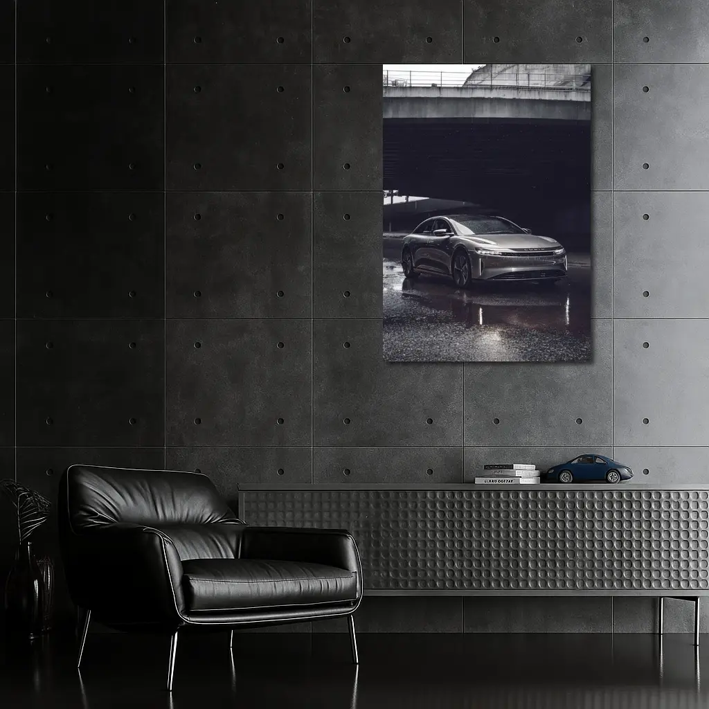 Lucid Air Sedan Wet Urban Street Night – Wall Art